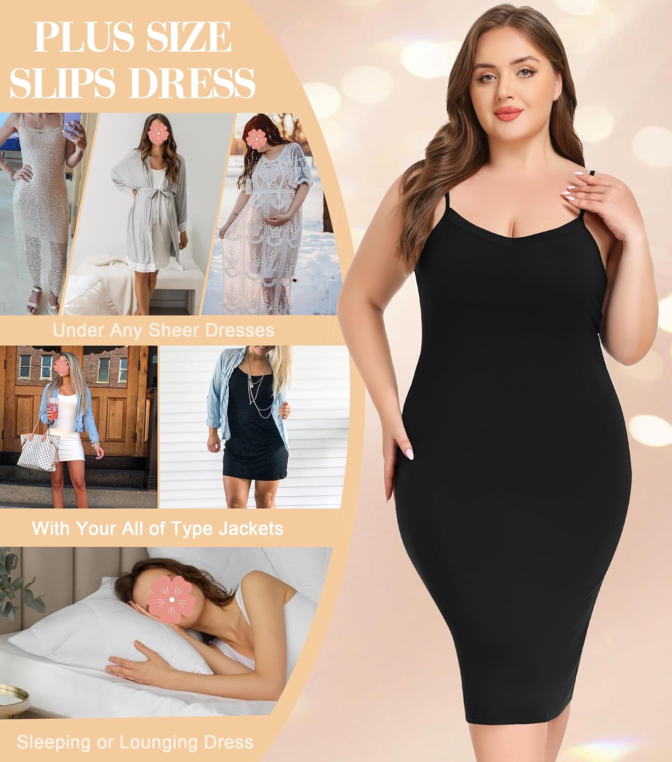 Women's Plus Size Full Slips Soft Slip Dress for Under Dress Sleeveless Long Cami Dresses XL-6XL - Image 5