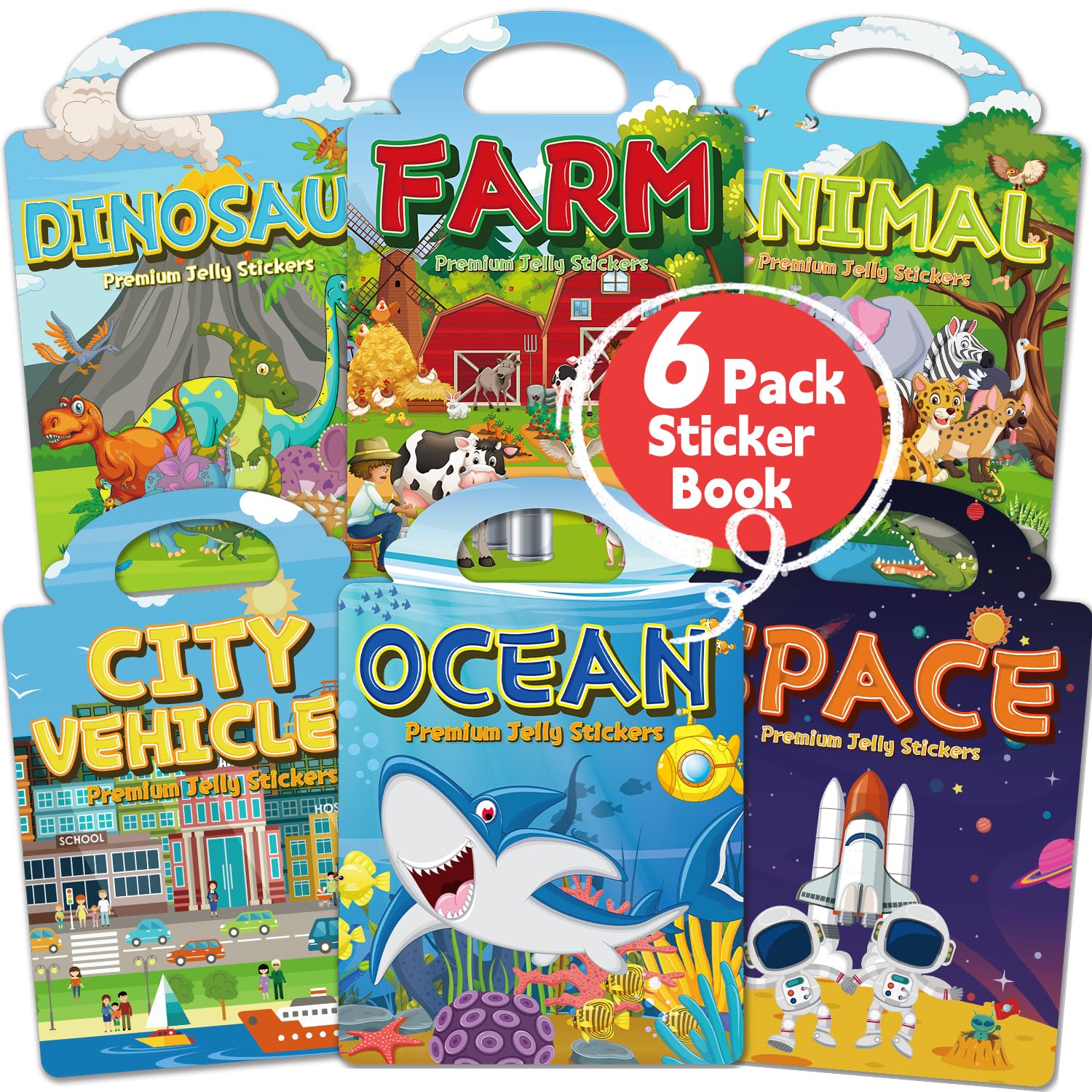 6 Sets Reusable Sticker Books for Toddlers 3-8, Jelly Sticker Books for Toddler, Travel Activity Toys for Kids 3-8 Year Girls & Boys
