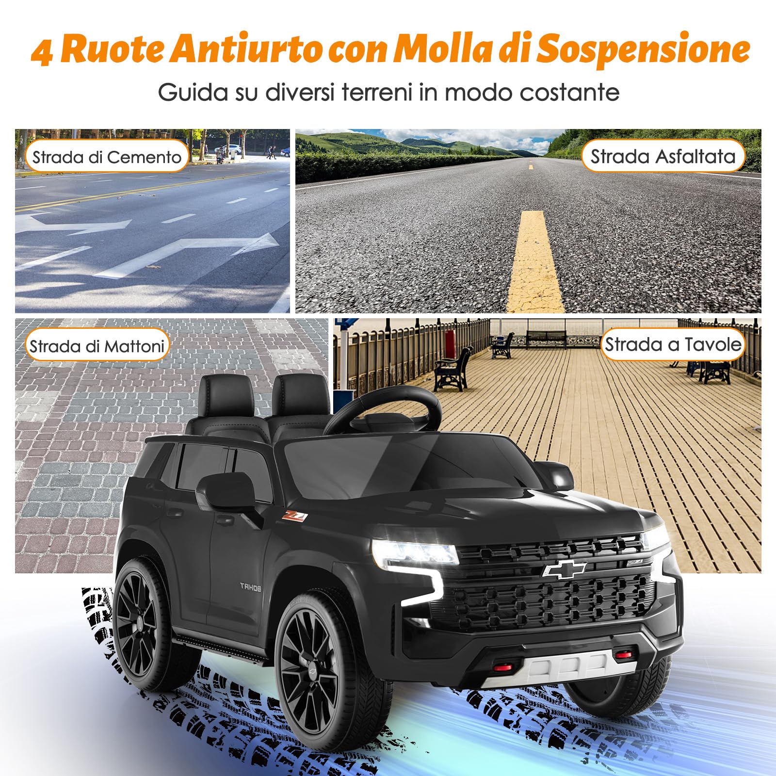 COSTWAY 12V Macchina Elettrica per Bambini Chevrolet, SUV Elettrica con Telecomando Luci Luminose e Musica, 3-3,5 km/h, Ideale per Bambini di 3-6 Anni (Nero)