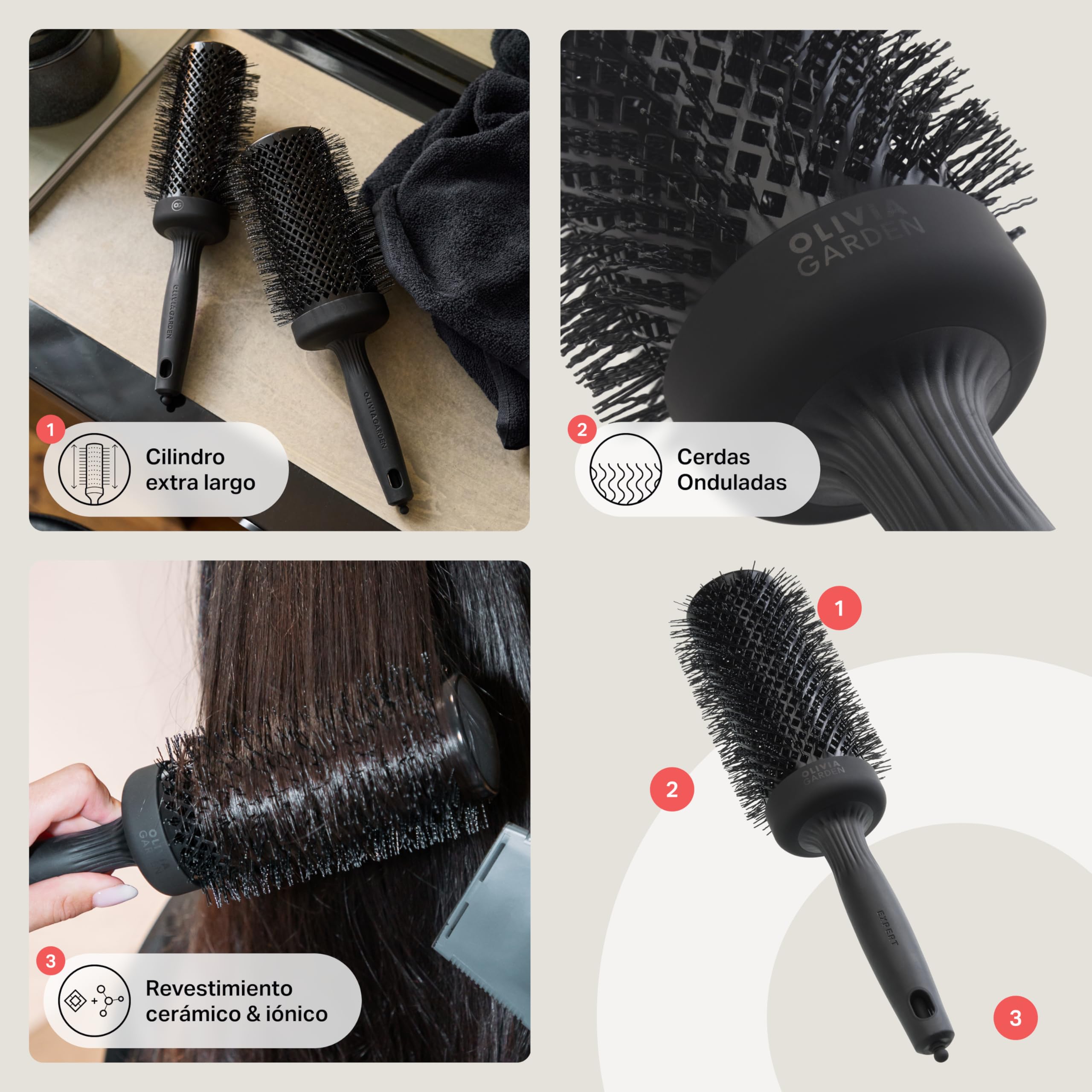 Olivia Garden Expert Blowout Speed Black Label – Negro mate - 55 - Cepillo redondo de cerámica con cuerpo extra largo para secados un 25% más rápidos