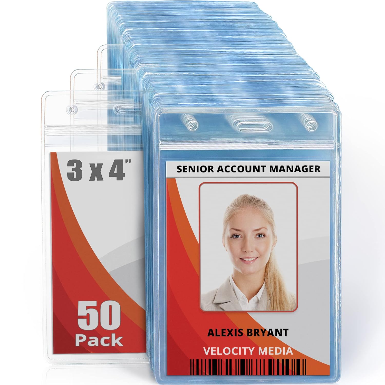 MIFFLIN Large (L) Vertical ID Badge Holders (Clear, 4x3 inch, 50 Pack