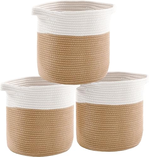 Lamberia Paquete de 3 cestas de almacenamiento tejidas de 11 x 11 pulgadas, canastas organizadoras de almacenamiento tejidas de cuerda de algodón,
