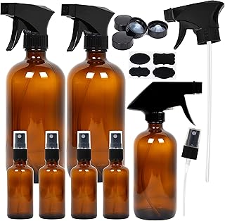 7 Amber Glass Spray Bottles, 2 Pack 480ml Empty Amber Spray Bottles, 1 Pack 240ml Amber Spray Glass Bottle and 4 Pack 60ml Glass Amber Spray Bottles for Essential Oils