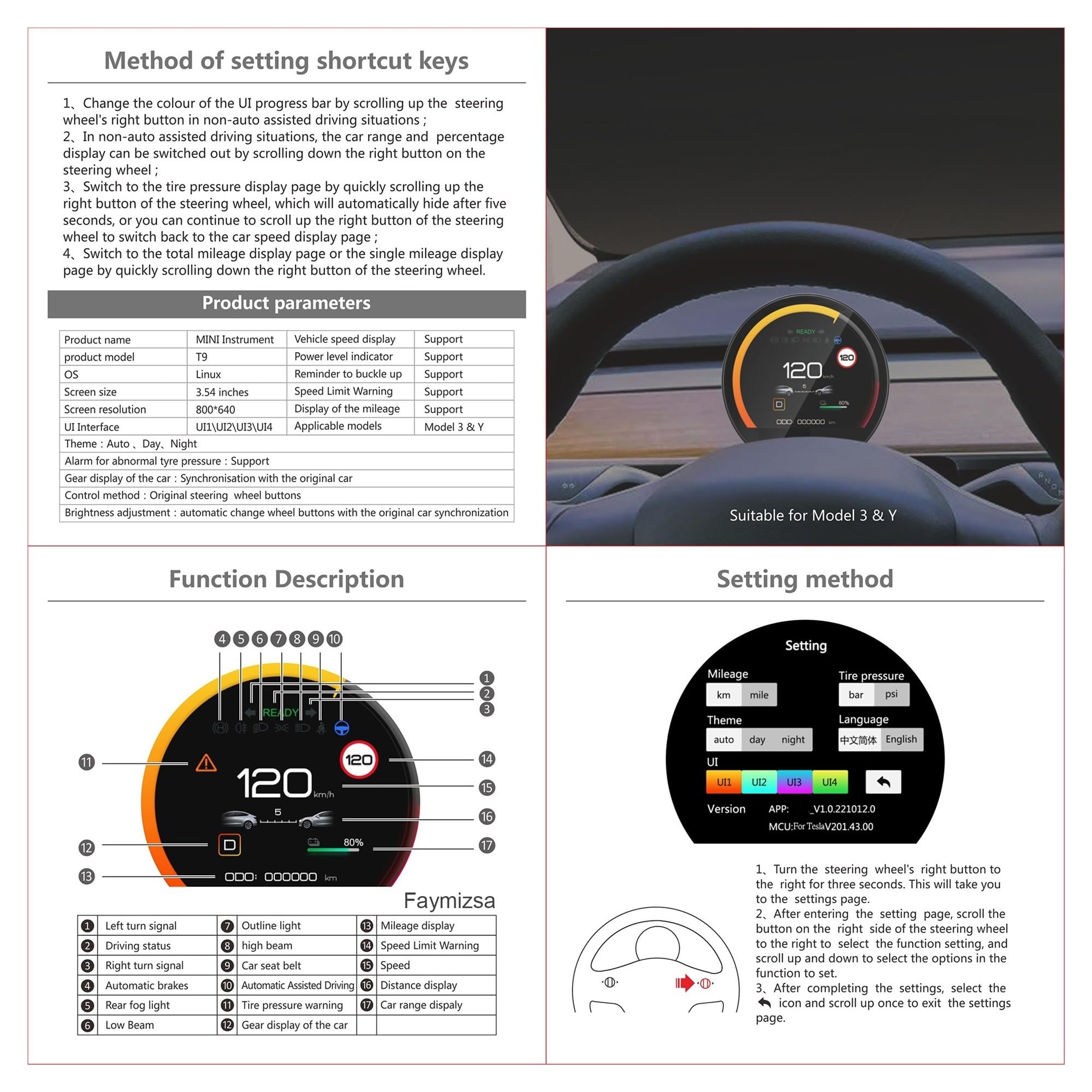 HD Mini Car HUD Instrument Display 3.54 ''Miernik Samochodowy Wyświetlacz Head Up Cyfrowy Ekran LCD Alarm Na Desce Rozdzielczej