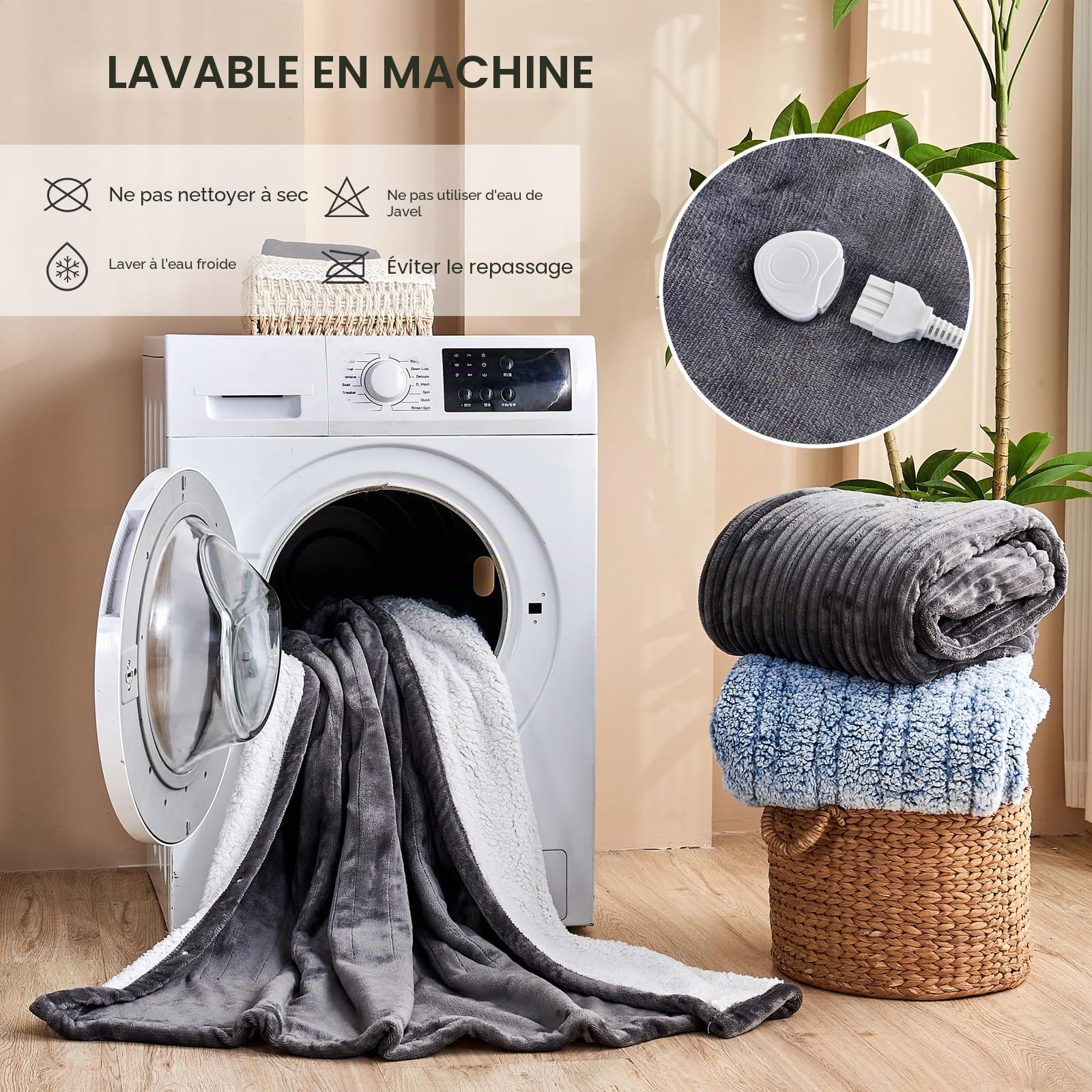 Couverture chauffante 135 * 200 cm Couvertures électriques chauffantesrapide - Couvertures de lit en Flanelle Douce et de 10 Niveaux de Chauffage pour (Light Gray, 135 * 200)