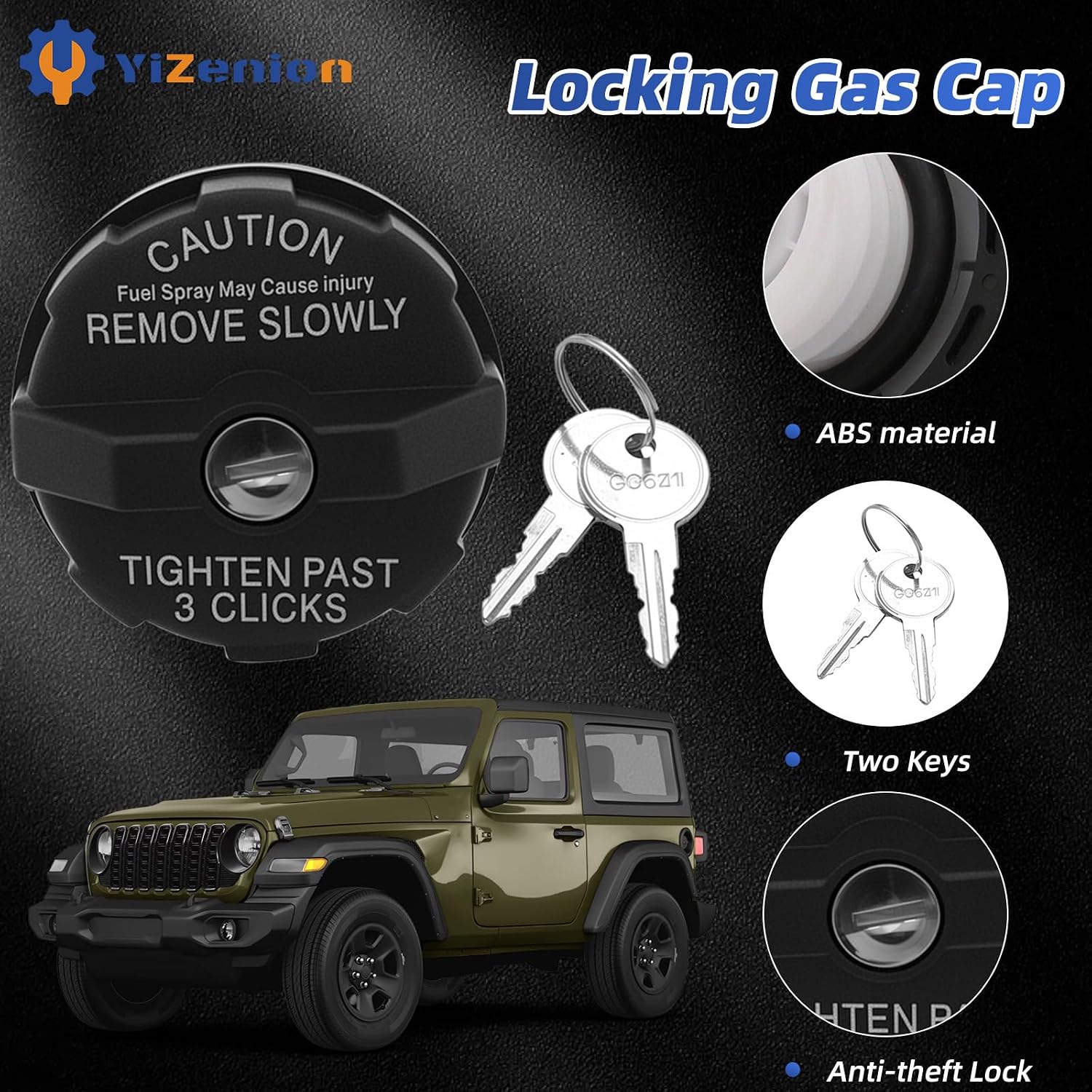 82400041 Black Locking Fuel Gas Cap Compatible with Jeep Wrangler YJ 1991-1995, Cherokee XJ 1984-1999, Comanche MJ TJ, Dodge Stratus Minivan, Chrysler Cirrus JA, Replaces 8982400041