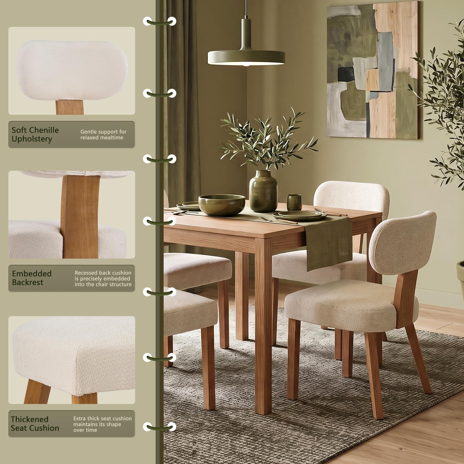 Esszimmerstühle 2er Set Polsterstuhl Küchenstuhl Holzbeine, Beige