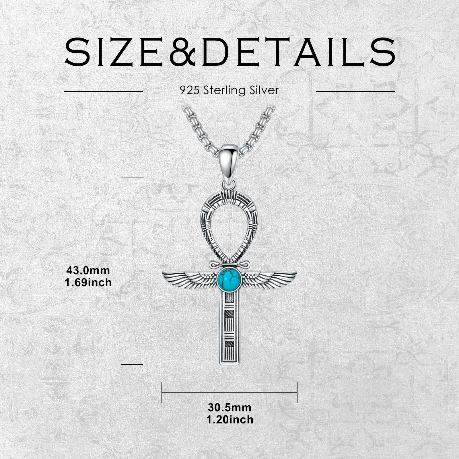 Ankh-Halskette für Herren 925er-Sterlingsilber natürlicher Türkis ägyptisches antikes Ankh-Kreuz-Anhänger Schutzamulett Schmuck Geschenke für Vater