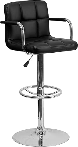 Miniatura 66 de Flash Furniture Taburete de bar de altura ajustable de vinilo acolchado gris contemporáneo con brazos y base cromada Gris,Marrón,Negro