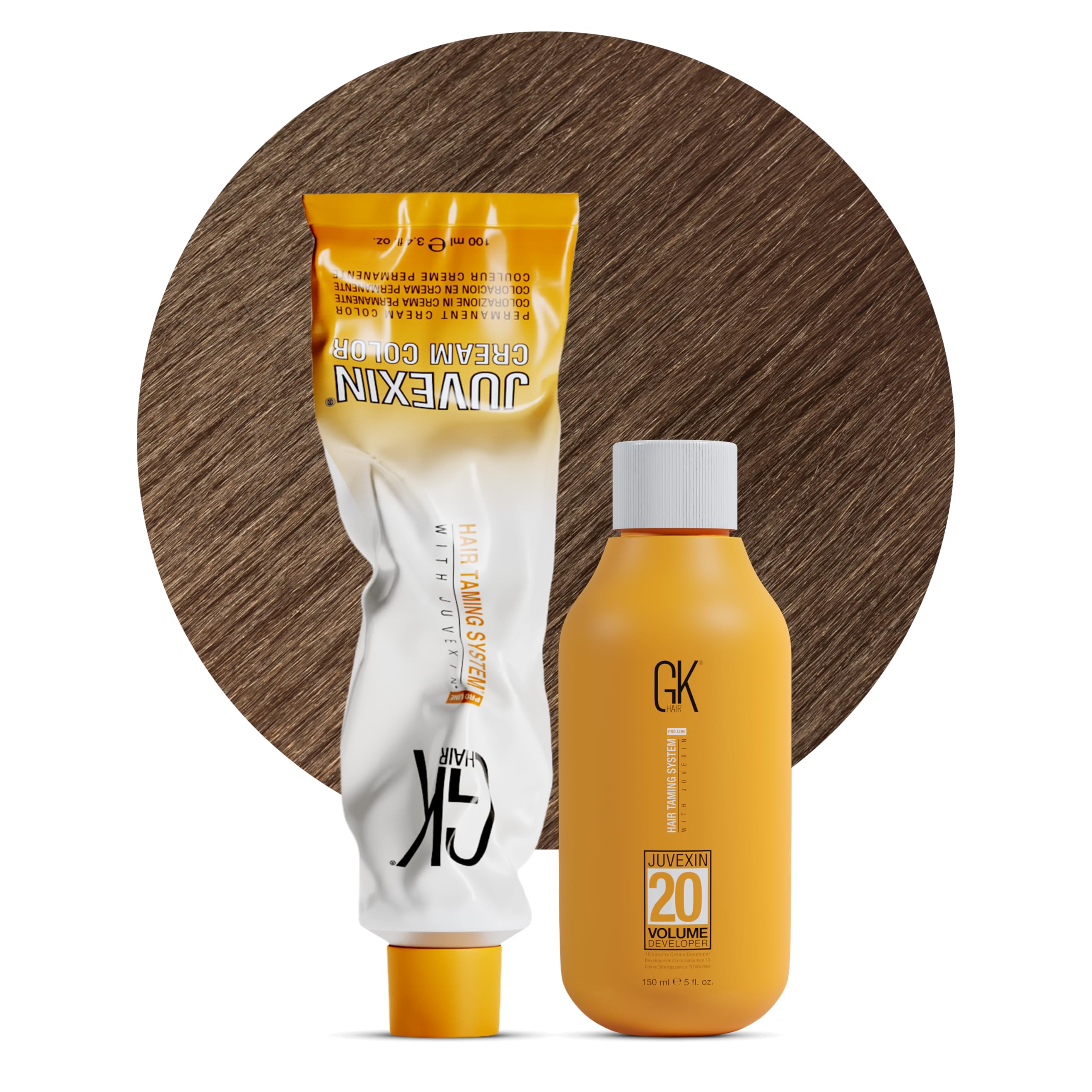GK HAIR Global Keratin Natural 7 Blonde Hair Color Cream Tube (3.4 Fl Oz/100ml) + 20 Volume Developer (5 Fl Oz/150ml) - Professional Permanent Long Lasting Toner Dye