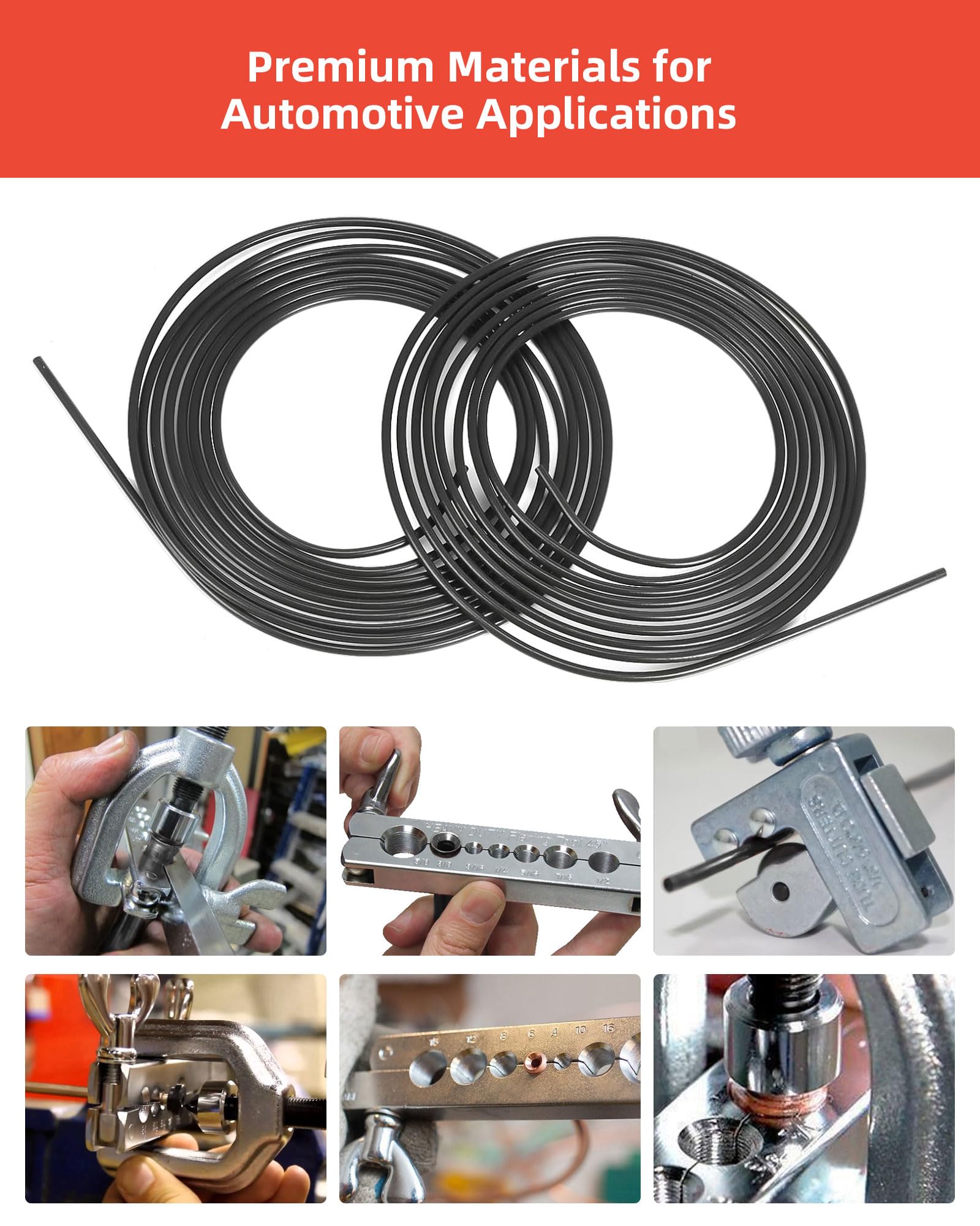 Bördelgerät Kit für Bremsleitung - 10m Stahl Ø 3/16" mit 20 Verschraubungen + 10 Verbinder M10, Doppelt und Einfach für Hydraulische Kfz-Bremssysteme