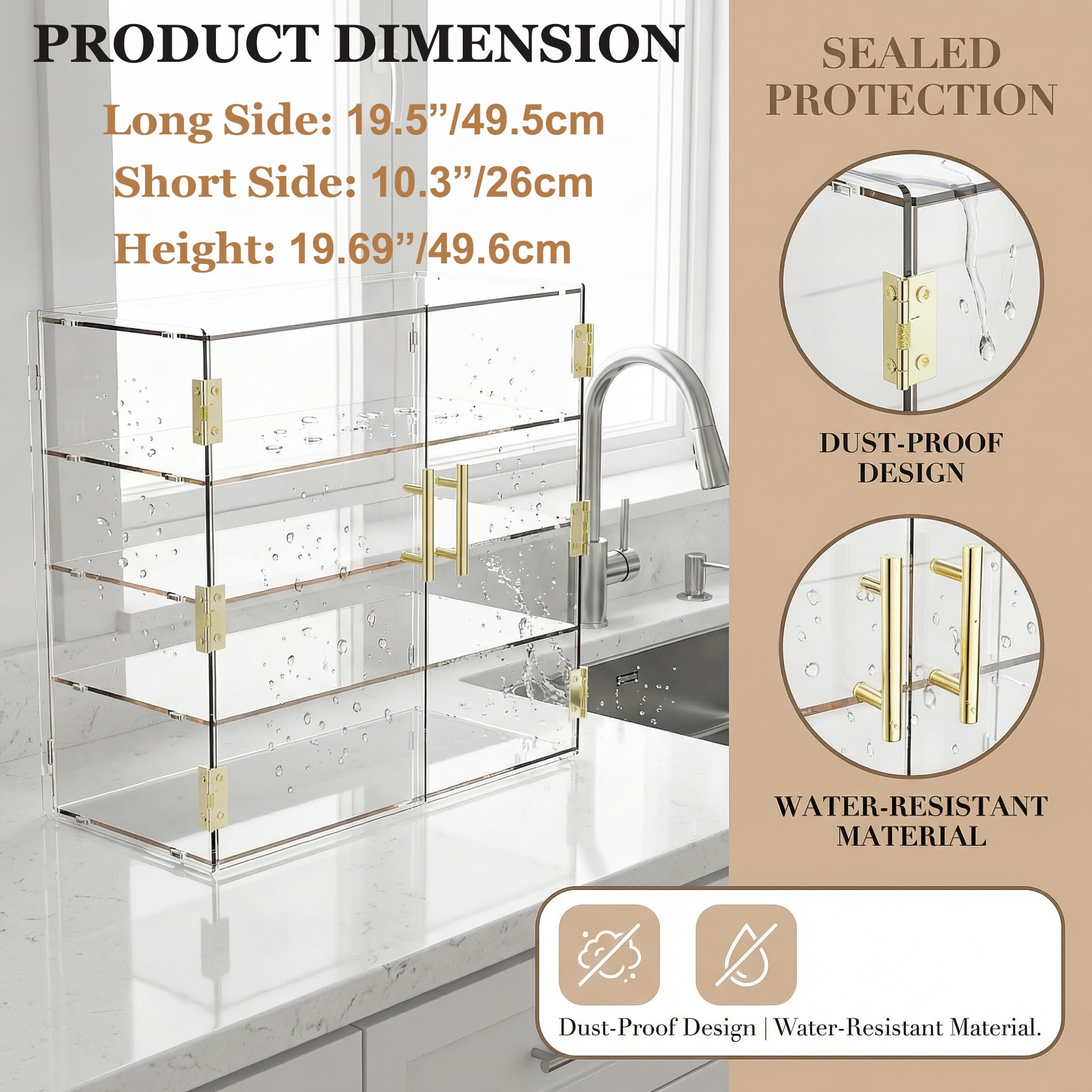 Vitrina de panadería de 4 niveles con puerta automática elástica, 19.5" x 19.69" x 10.3" caja de exhibición de acrílico transparente para repostería, vitrina de mostrador, gabinete de