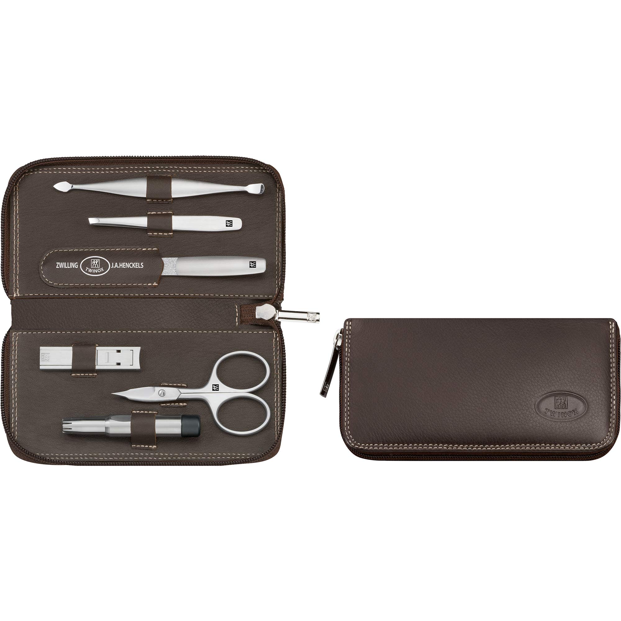 Zwilling TWINOX Maniküre Set 6-teilig Pediküre Pflege Hände Füße Reise Mann Nappaleder Braun 97372-007-0