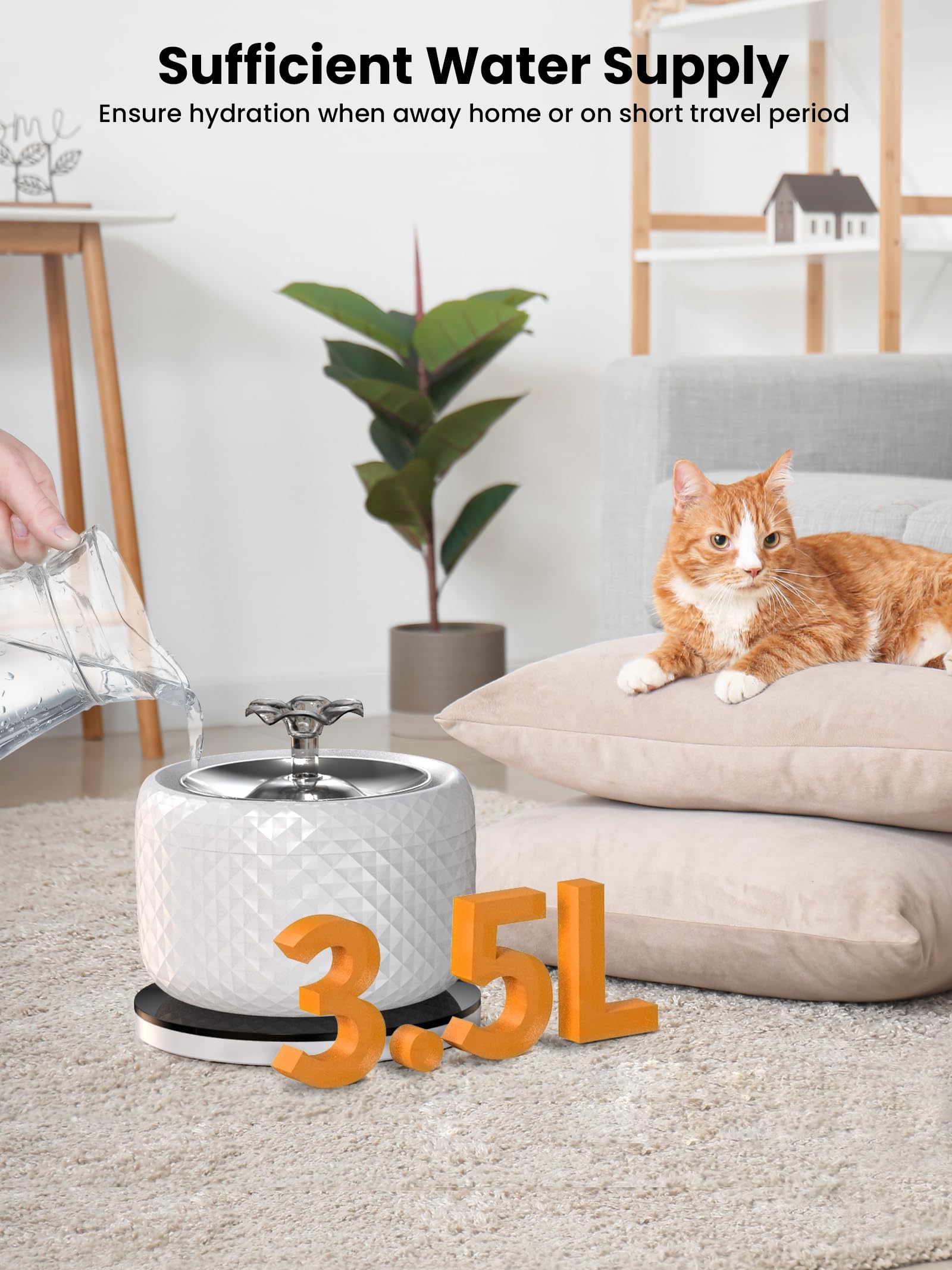 118oz/3.5L Smart Cat Water Fountain with App Control, Kitty spout cat Water Fountain, Ultra Quiet Pet Water Fountain for Cat Indoor, 2.4GHz Wi-Fi - image 3