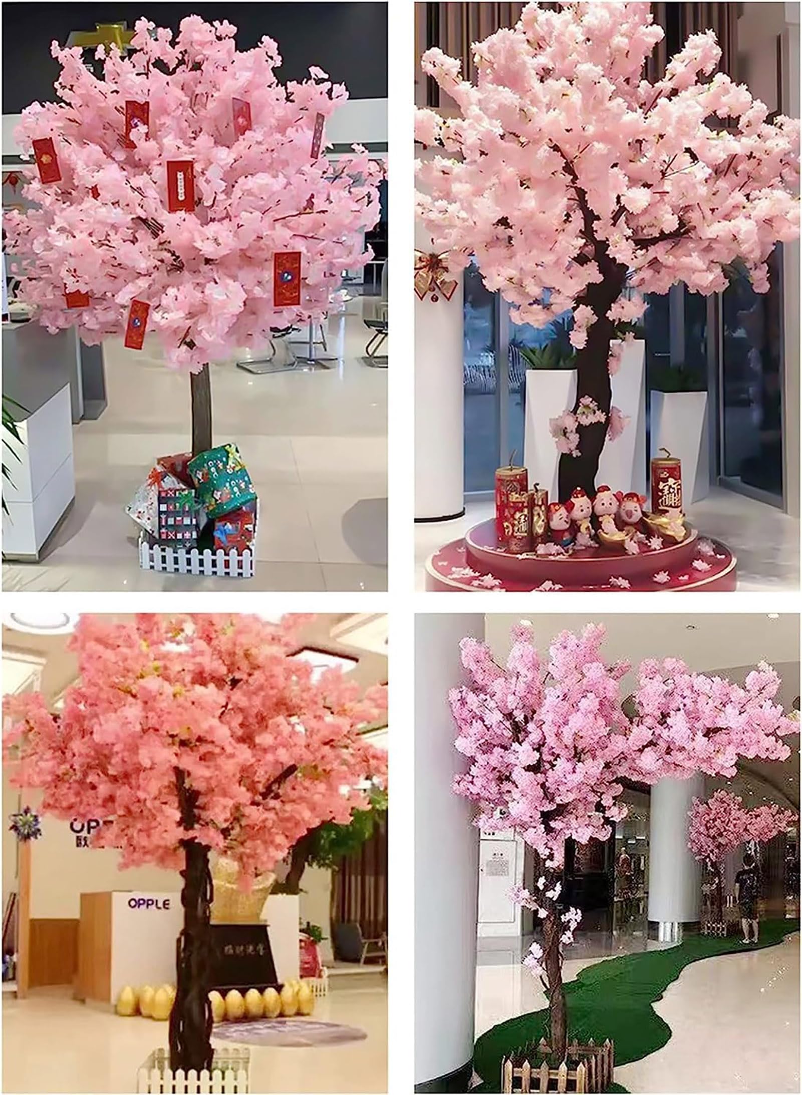 Cerezos en flor artificiales melocotón rosa falso Sakura tallos de madera real y hojas realistas réplica de planta artificial para el hogar Sakura Flower Interior,1.8X1.5M