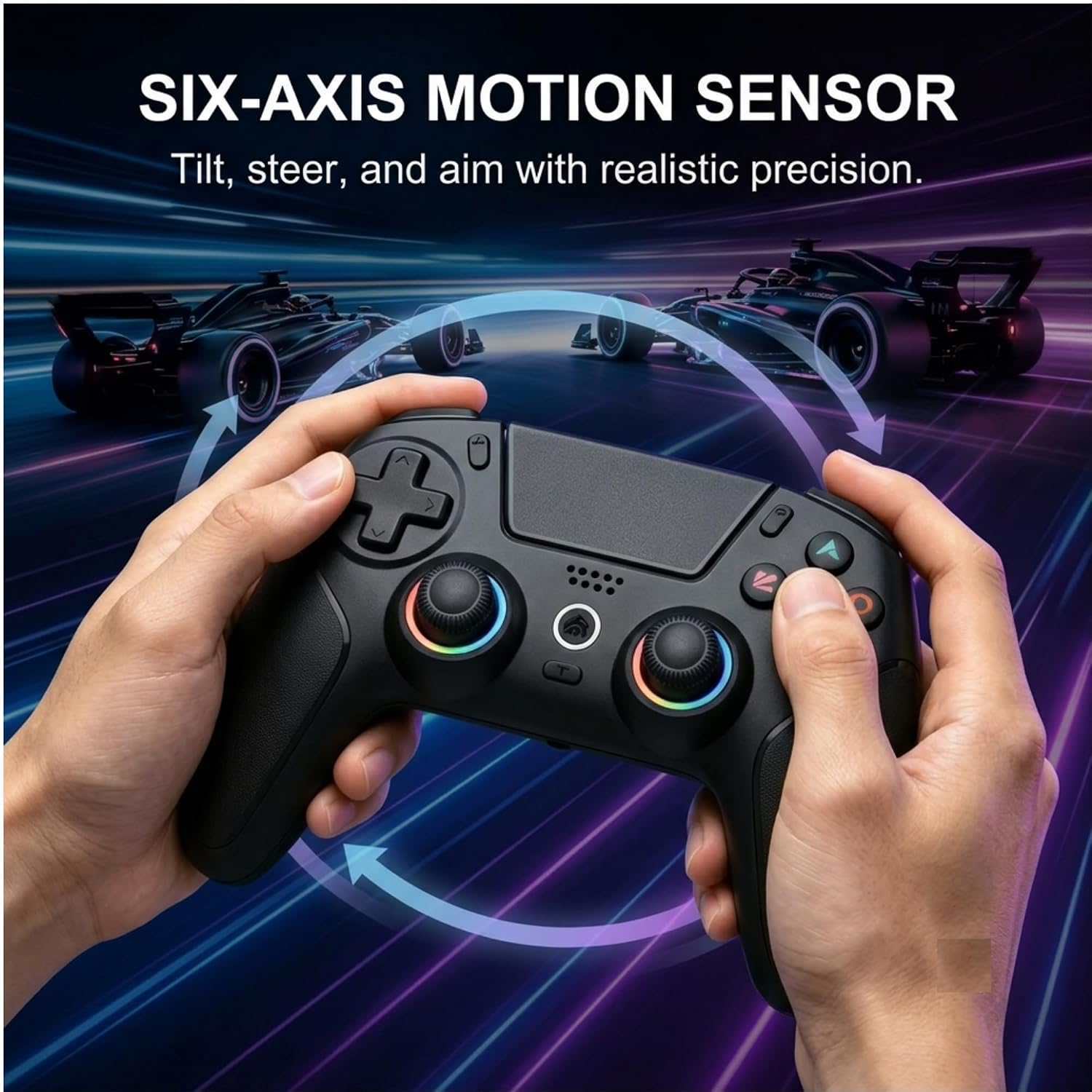 PLAYVORA Wireless Gaming Controller compatible with PS5, PC, Xbox, iOS & Android - Hall Effect Joysticks, Turbo Function, RGB Lighting, Programmable Back Buttons