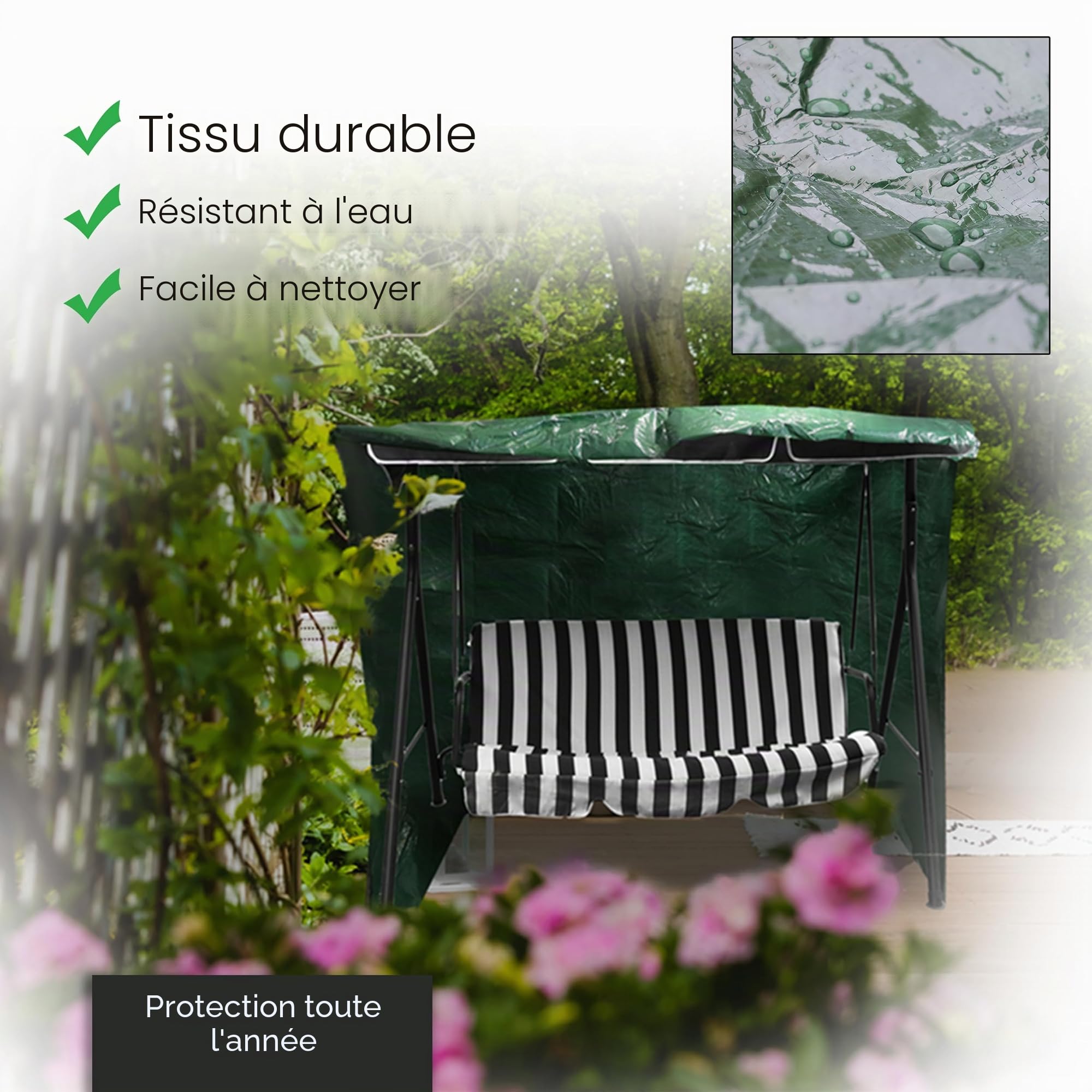 DIVCHI Housse de protection imperméable pour balancelle 3 places pour extérieur, jardin, terrasse