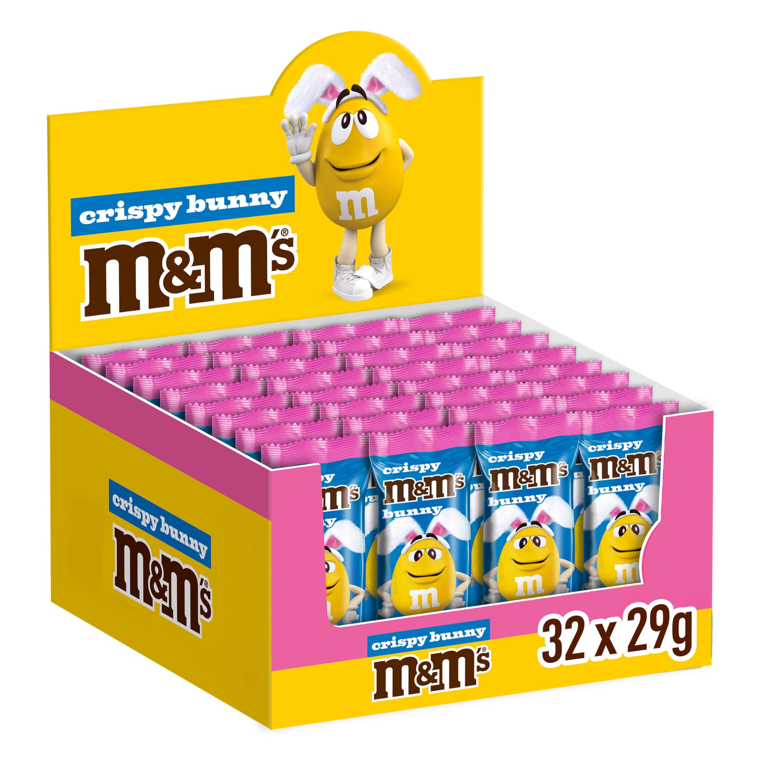 M&M’s Milk Chocolate Crispy Bunny 32-Pack 29g Each – Bulk Easter Chocolate Bunnies with M&M Minis, Crispy Chocolate Filling, Easter Egg Hunt, Party Bag Filler & Sharing Treat