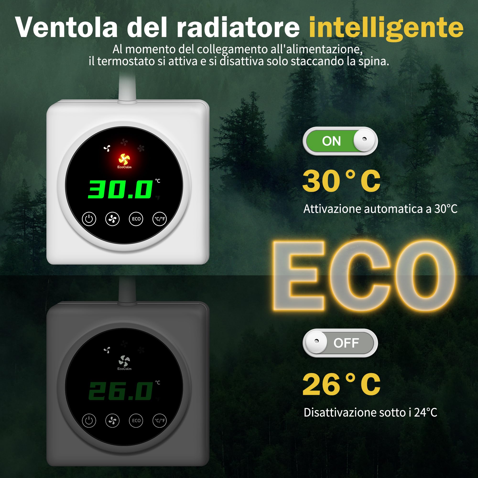 Ventole per Termosifoni 2.0 con Controller con Termostati Intelligenti, 10 Ventole per Aumentare l'efficienza del Riscaldamento e Risparmiare Energia con 1 Spina di Alimentazione (Duo Set)