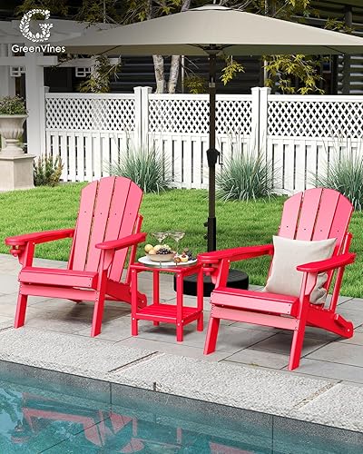 Miniatura 2 de GREENVINES Juego de 2 sillas plegables Adirondack  Plástico HDPE  Silla para hoguera  Todo clima  Portavasos  Rojo  para terraza, patio trasero,
