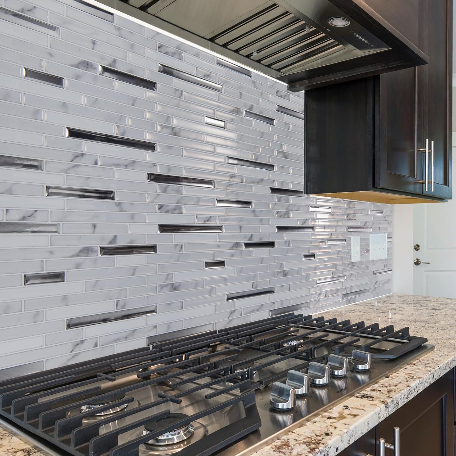 LONGKING 10-Sheet Extra Thick Peel and Stick Backsplash Tiles, Waterproof Kitchen Backsplash Peel and Stick Tile, Self-Adhesive Backsplash for Kitchen, Gray Marble
