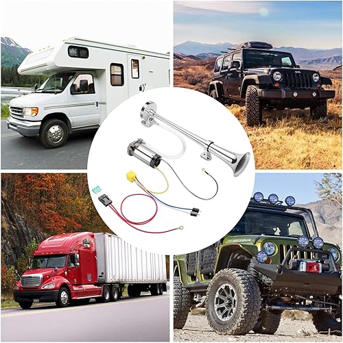 Miniatura 4 de HK Bocina de aire de 12 V y 150 db, 18 pulgadas de zinc cromado, bocina de aire con compresor, potente y fuerte, 150 db para camión, barco, SUV,