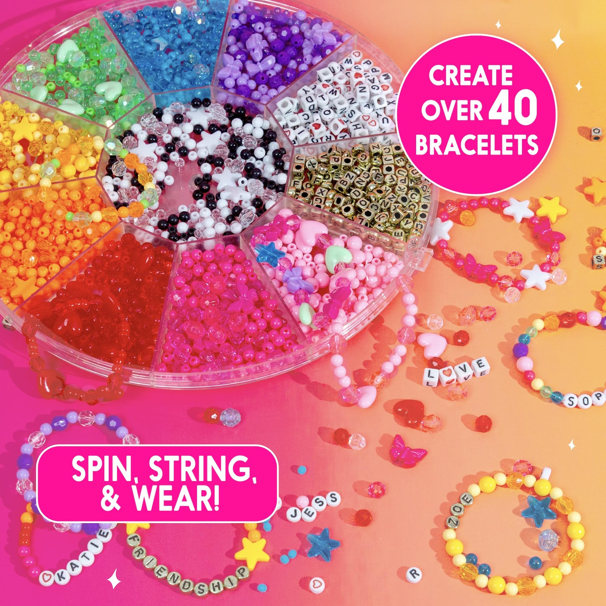Just My Style Kit de fabrication de bracelets arc-en-ciel avec étui à perles pivotantes, comprend plus de 1 000 perles pour la fabrication de bracelets, élastiques, etc
