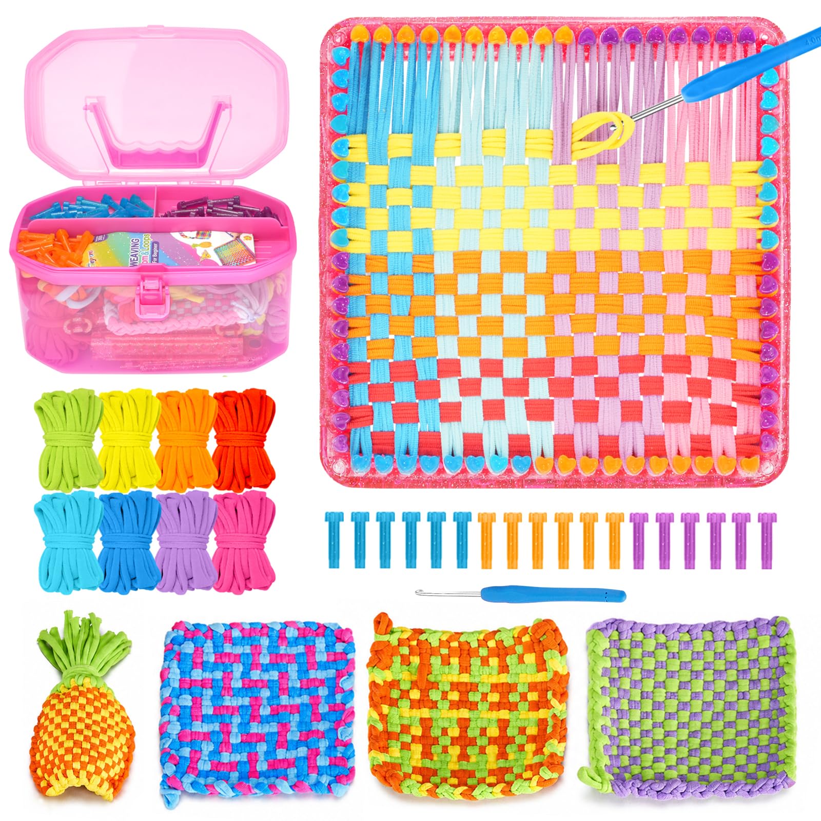 daheypong Kit de métier à tisser, loisirs créatifs pour enfants et adultes, kit de métier à tisser avec 300 boucles artisanales, pour fabriquer des maniques et des bracelets d'amitié, cadeau idéal