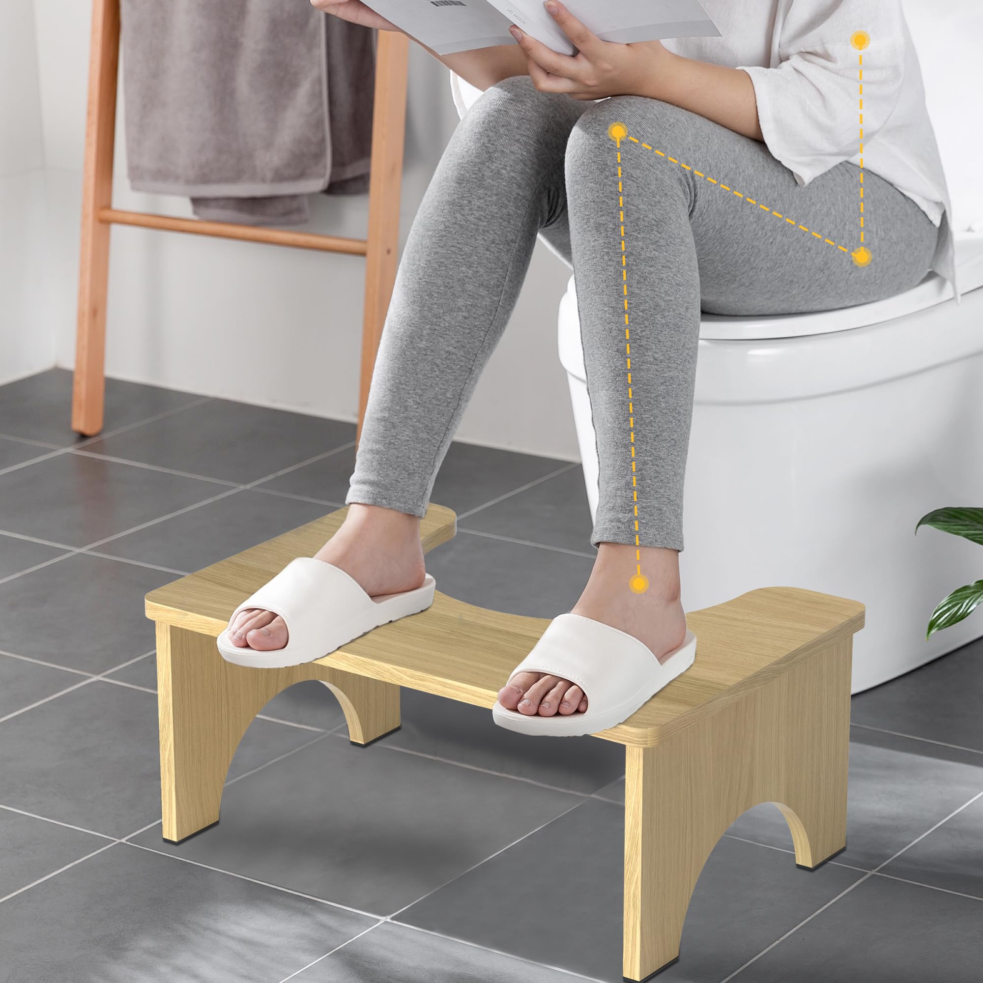 Tabouret de toilette pliant en bambou pour adultes - Pour une position accroupie - 17,8 cm - Antidérapant - Tabouret de toilette pour adultes, aide pour enfants et personnes âgées, portable et peu