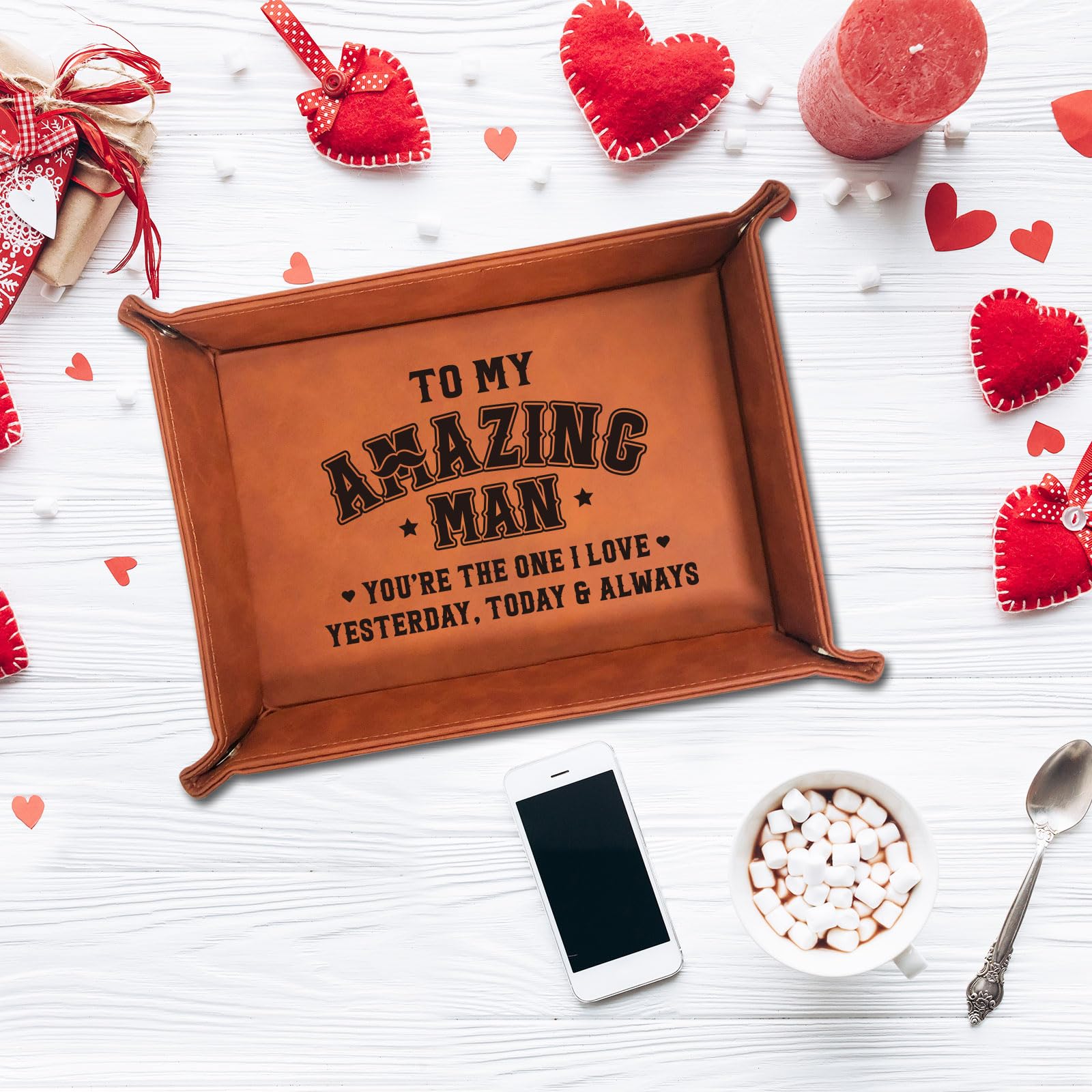 Regalos para marido de parte de la esposa, regalos de cumpleaños para marido y papá, bandeja de llaves para marido, bandeja de cuero para hombres, regalos sentimentales de aniversario de boda para