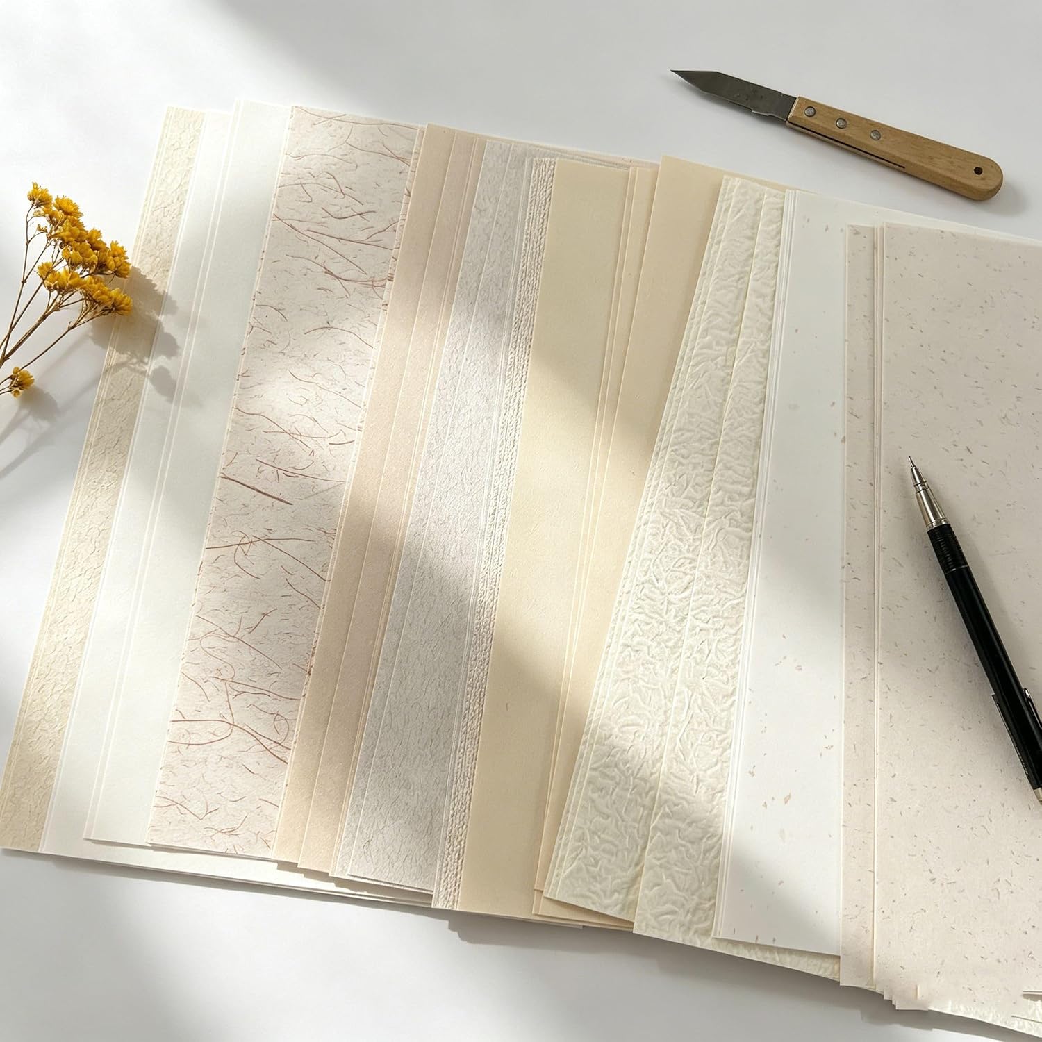 A5 Textured Scrapbook Paper Pack, 40 Sheets White Vintage Decorative Paper