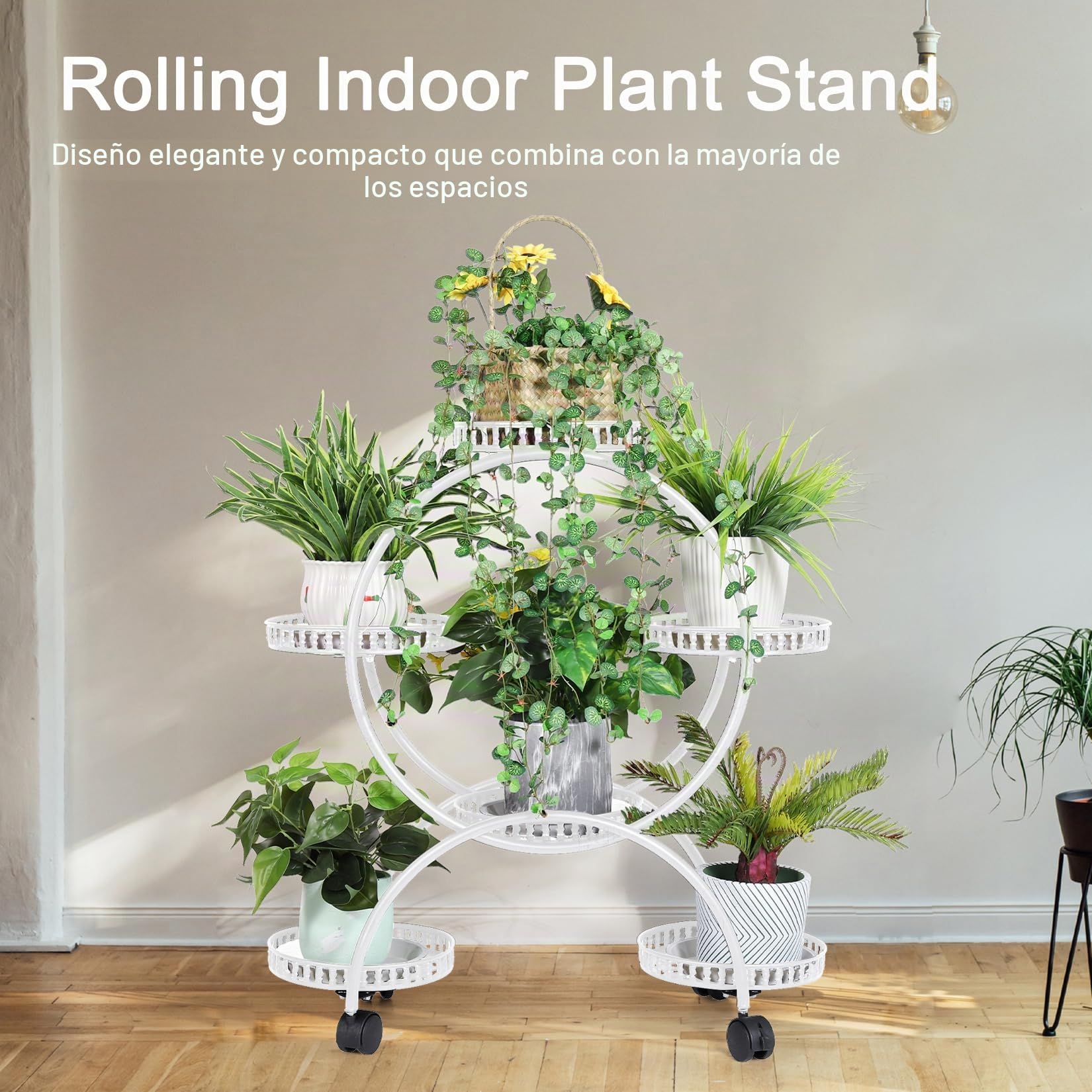 unho Estanteria para Macetas de Metal con Ruedas, Soporte para Plantas de 6 Niveles con Ruedas Universales Soporte Macetas Exterior Interior para Salón Balcón Terraza Patio, Blanco