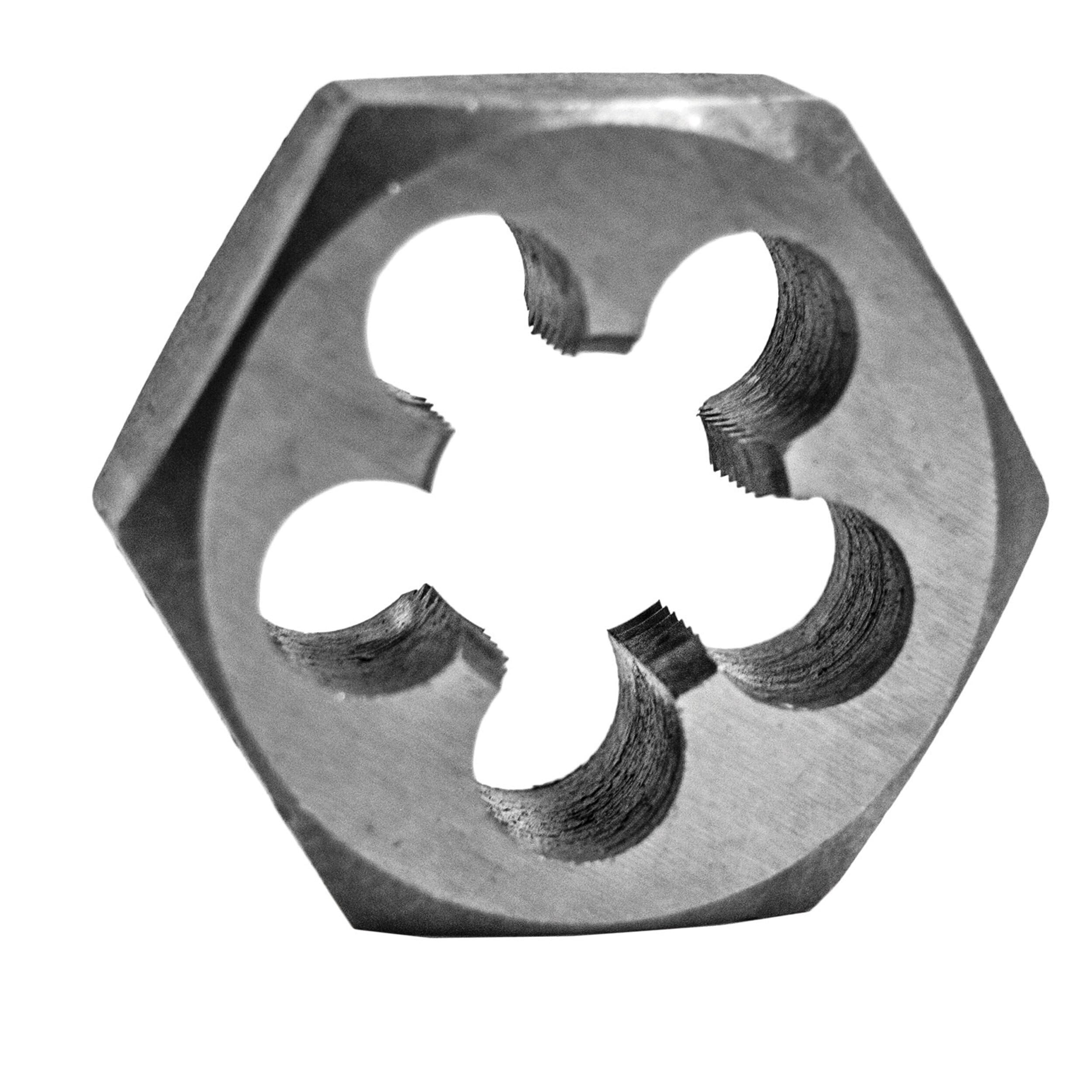 Century Drill & Tool 96210 ½-20 NF Fractional Hexagon Die, 1” Across Flats, High Carbon Steel for Metal Work, Form External Threads, 75% Thread Engagement over 60% Industry Standard, Hand Cutting