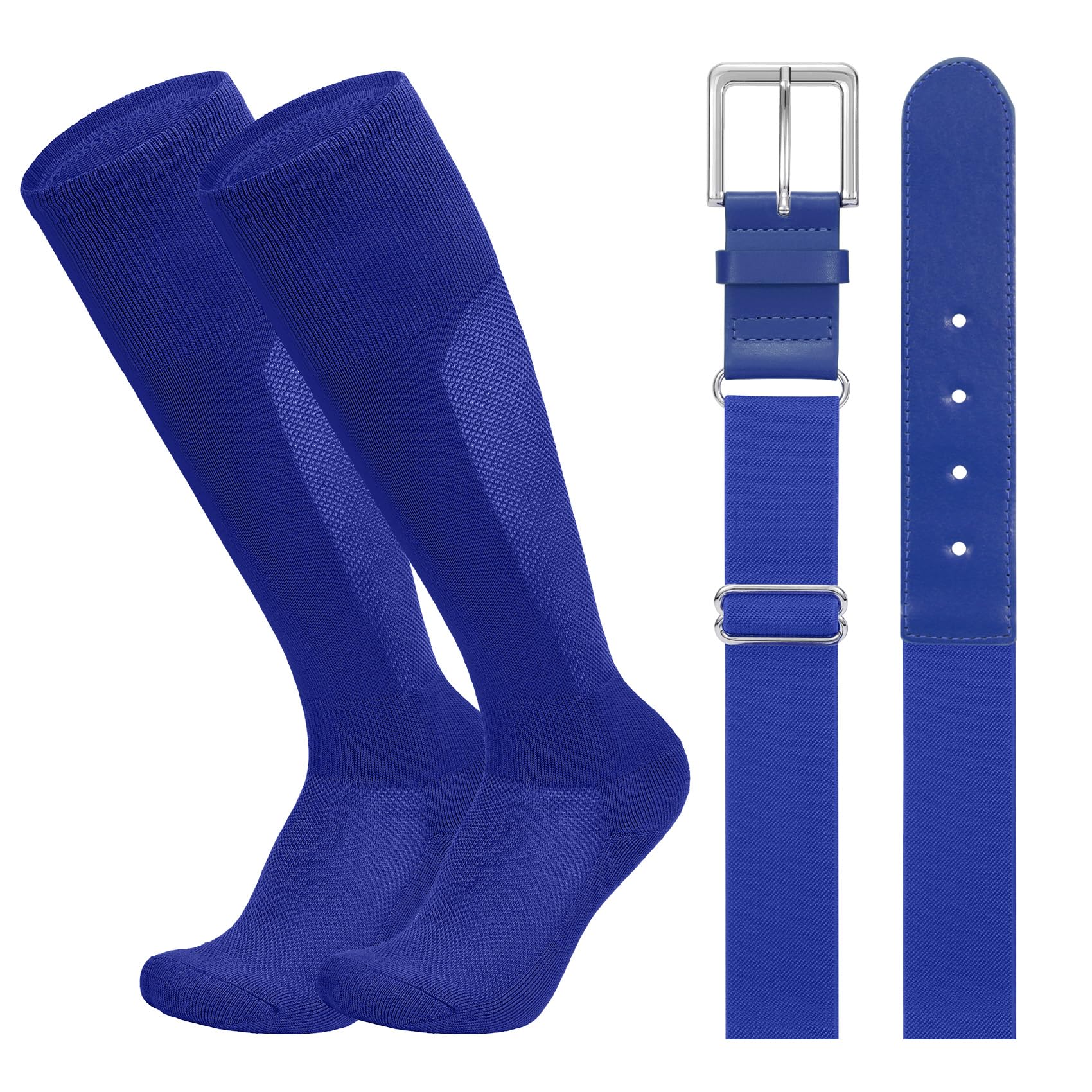 LEACOOLKEY Baseball Belt and Socks Combo Set Breathable Softball Socks and Elastic Belt for Youth Adult