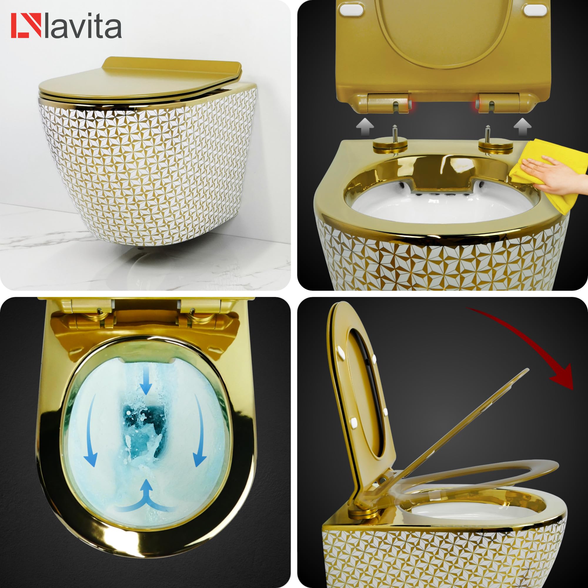 Lavita LAV 101 Sofi Slim Gold Eye Élément Mural Pour WC 40 Cm + évier Mural Suspendu Sans Bord + Panneau De Commande LAV 200.4.2 Chromé | Kit Complet | Réservoir De