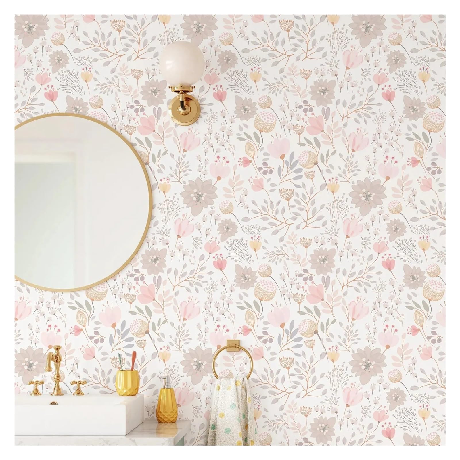 RYQZHHY Floral Peel Stick Wallpaper Garden Blossom Pink Botanical Peel and Stick Wall Mural Indoor Dual Mount Layout(Peel and Stick)