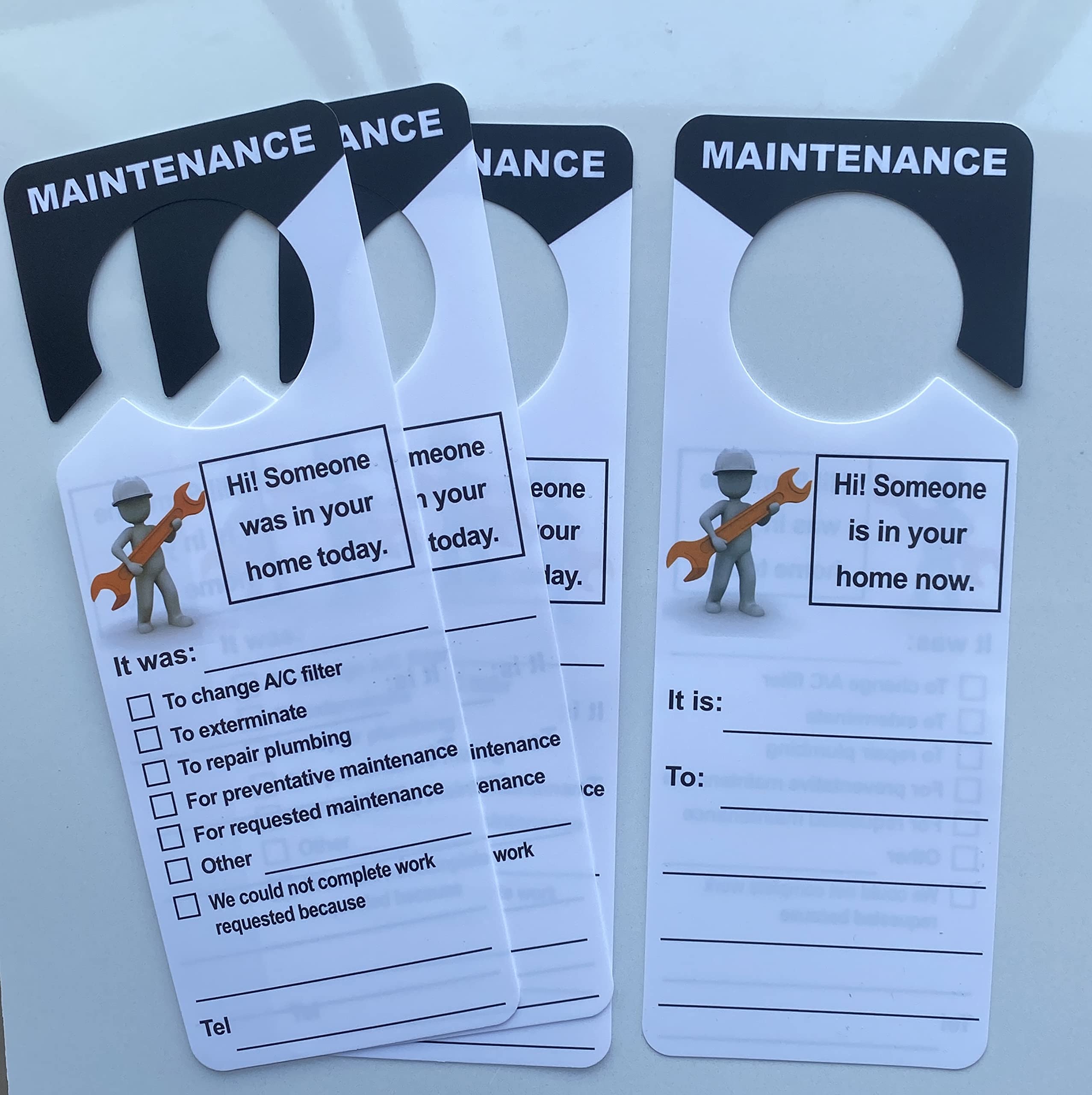 3.5 x 9.5 pulgadas, 100 paquetes de etiquetas de mantenimiento para gestión de propiedades, alquileres de apartamentos para puerta, diseño de agujero grande, etiquetas de plástico