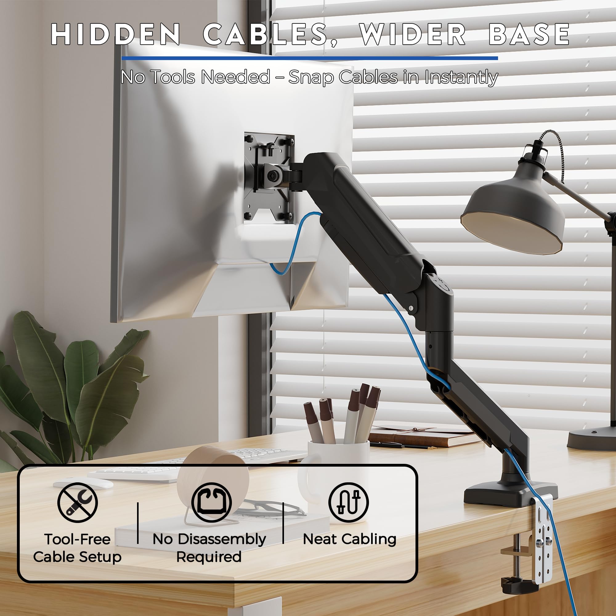 BONTEC Monitor Arm Desk Mount, Gas Spring Monitor Stand, Adjustable Full Motion VESA with C Clamp & Grommet Base, Supports 6.6-19.8lbs LCD/LED Tilt, Swivel, Rotation (Dual Arms, 13-32 Inch)