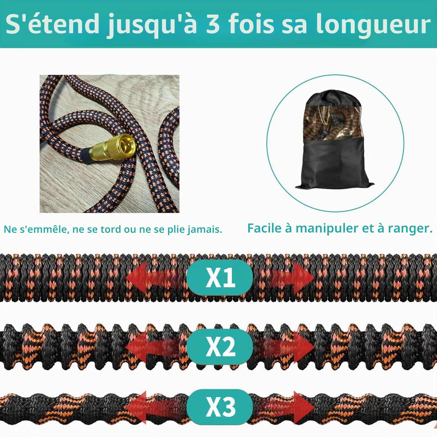 Tuyau d'arrosage extensible de 7,6 m, tuyau d'arrosage flexible avec buses 10 fonctions, interface métallique anti-fuite, anti-nœuds, résistant à l'usure, tuyau d'arrosage pour lavage de voiture, cour