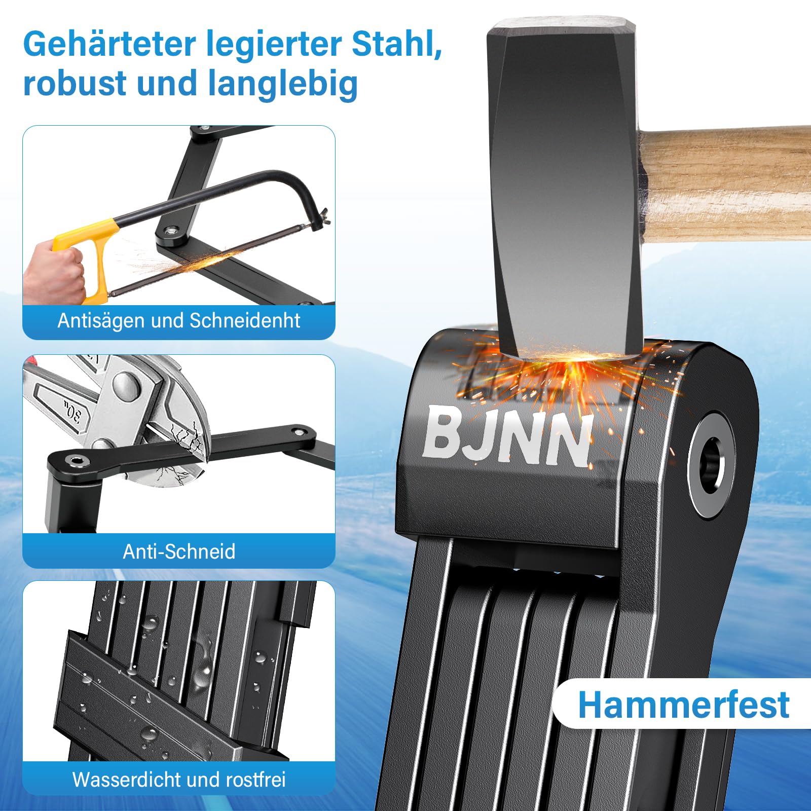 Lucchetto Pieghevole per Bici,80 cm 6 Nodi Lucchetto Bicicletta Antifurto, con Supporto e 3 Chiavi di Sicurezza, Portatile Piegatura Catena Bici, per Bicicletta, Moto，E-Scooter