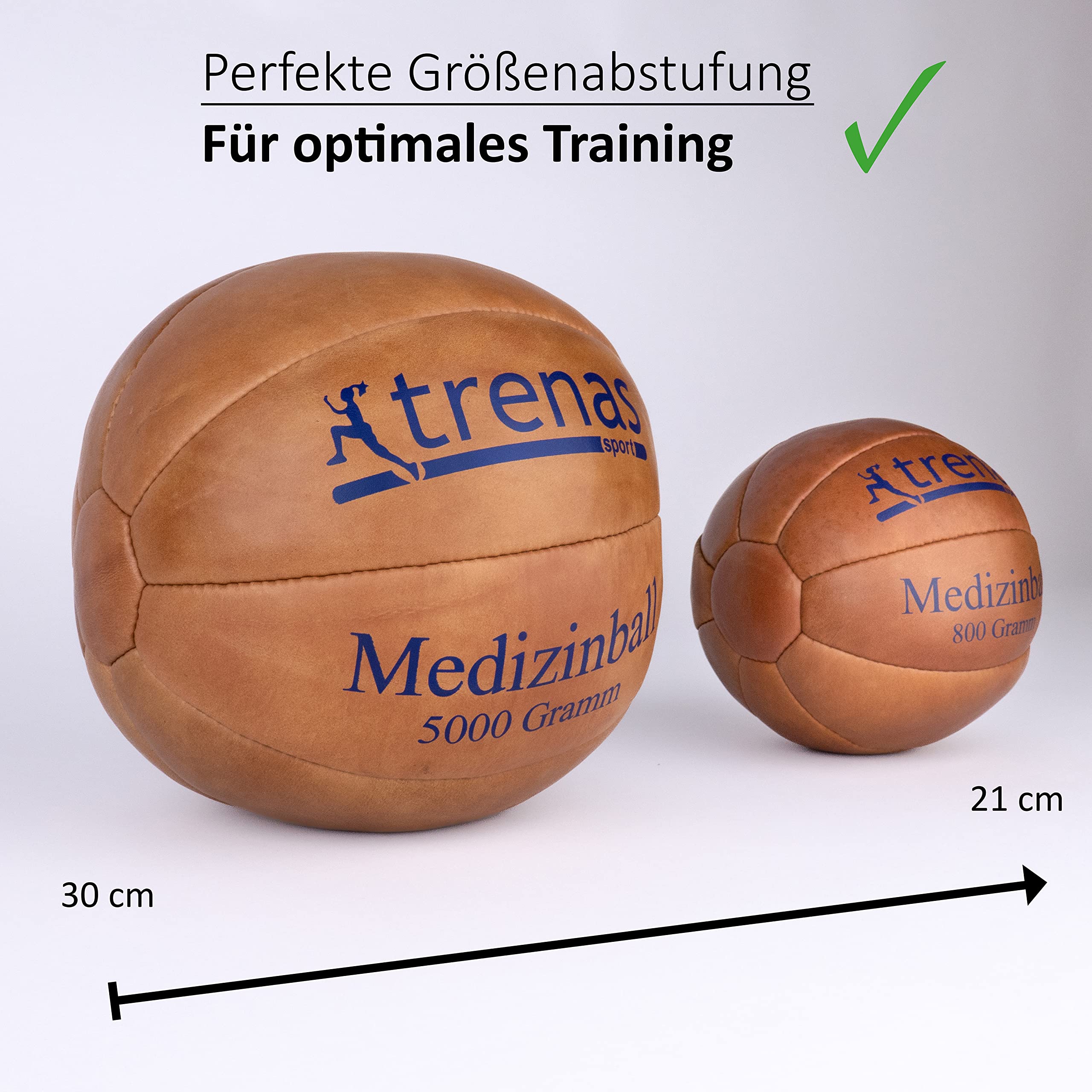 trenas - Medizinball aus Leder, Klassischer Turnhallen-Gewichtsball mit feuchtigkeitsresistenter Granulatfüllung, Robust & Gelenkschonend – Für Schulsport, Crossfit & Physiotherapie 2 Kg