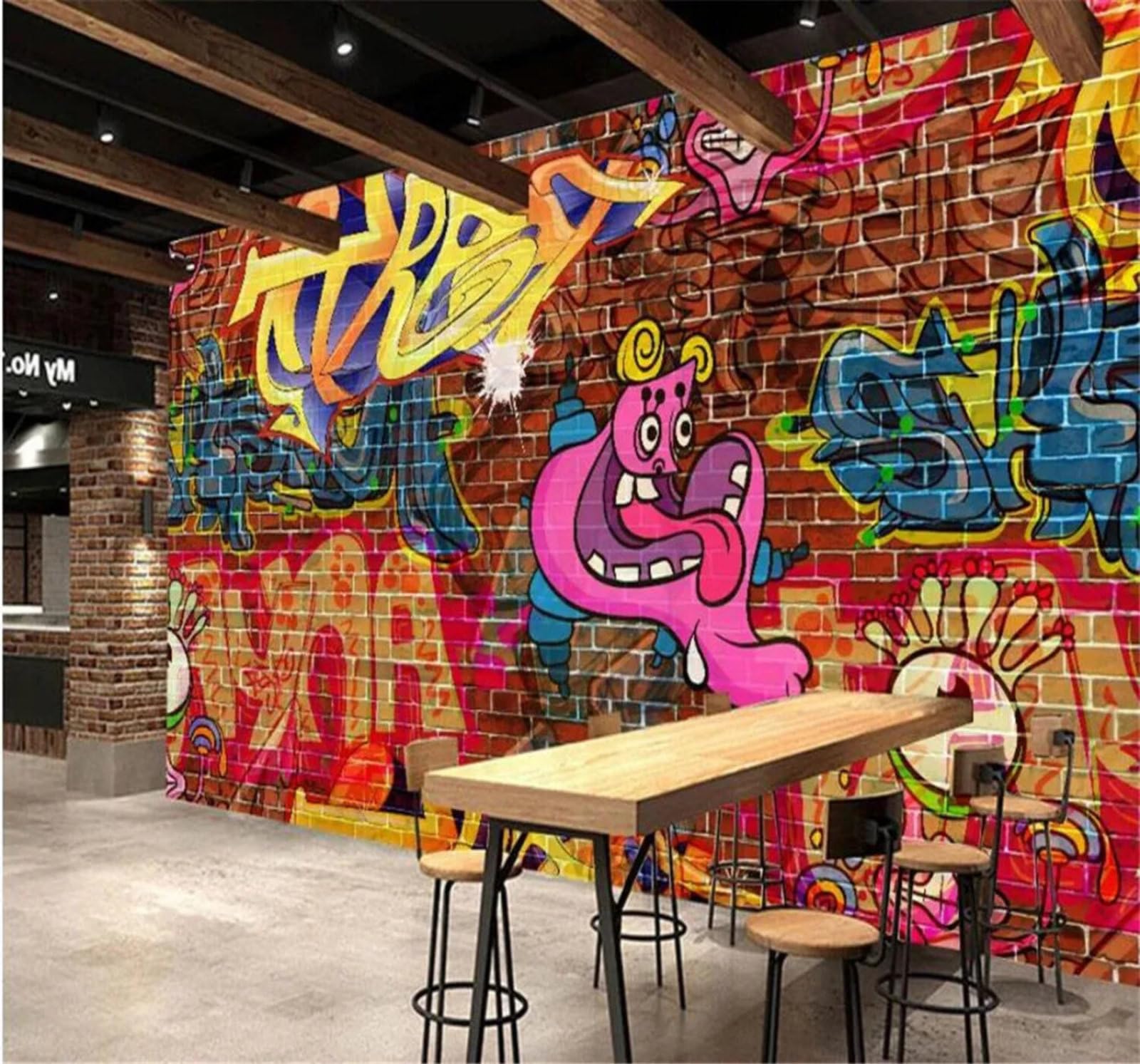 Tzxztt 300Cm×210Cm(B×H) Brick Wall Hand Painted Abstract Graffiti Unique Modern 3D Wallpaper Premium Textured Silk Neutral Tones Material Ideal For Living Room Bedroom-300Cm×210Cm