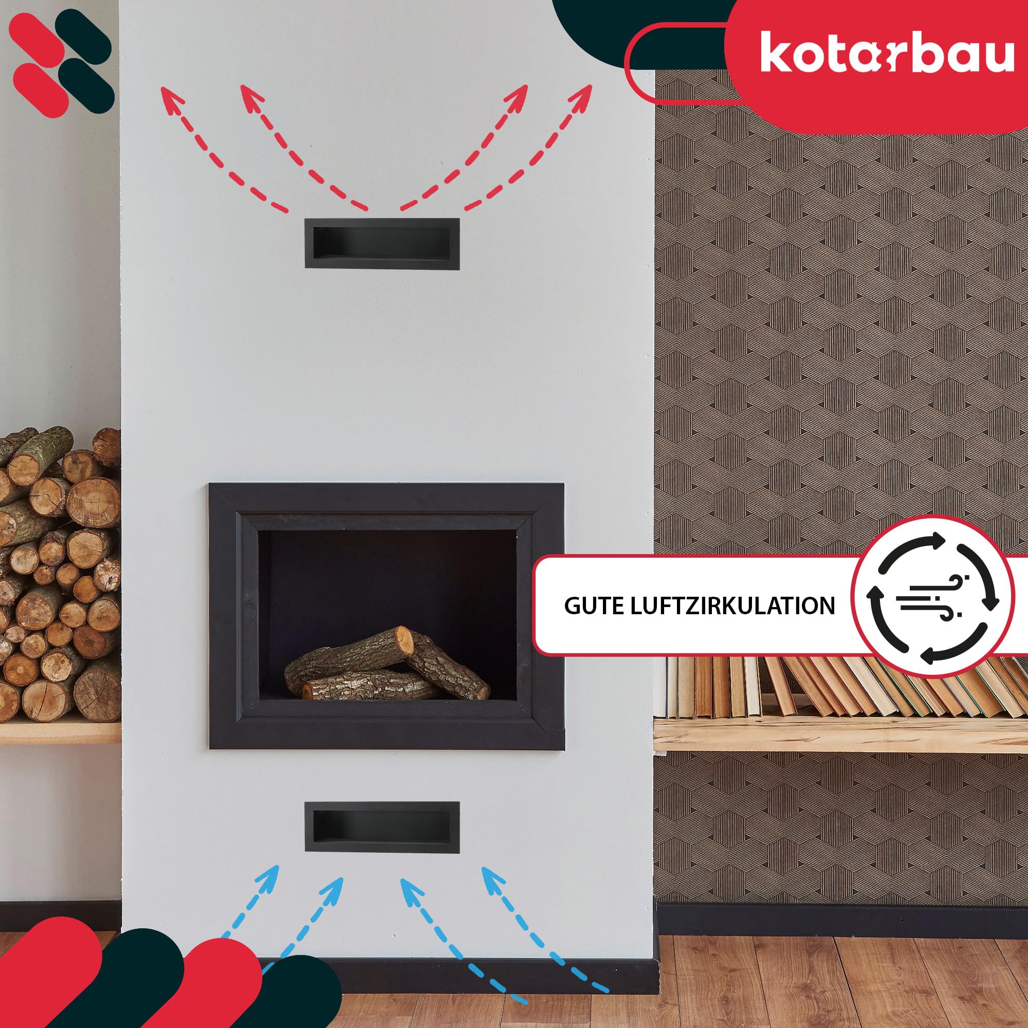 KOTARBAU® Grille Cheminée - Acier Revêtu Poudre - 30 cm - Noir - Grille Ventilation Cheminée - Aération pour Foyer - Design Moderne - Résistante Haute Température