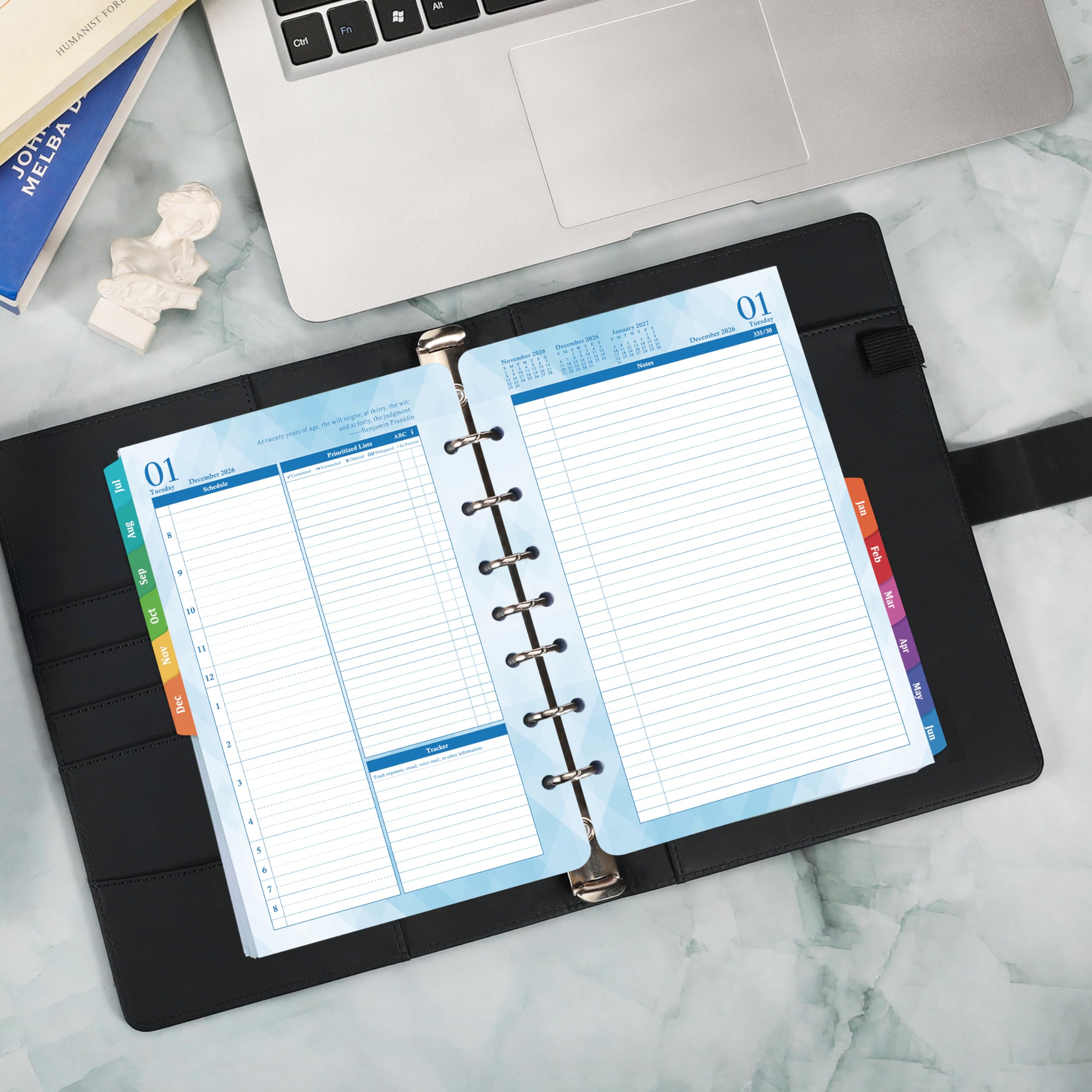 2026-2027 Planner Refills – Jul 2026 - Jun 2027, Two Pages Per Day Daily & Monthly Planner 2026-2027, 5.5" x 8.4" Ring-Bound Organizer, Tabs, Quotes, Prioritized Task, Daily Tracker/Notes, Appointment Schedule