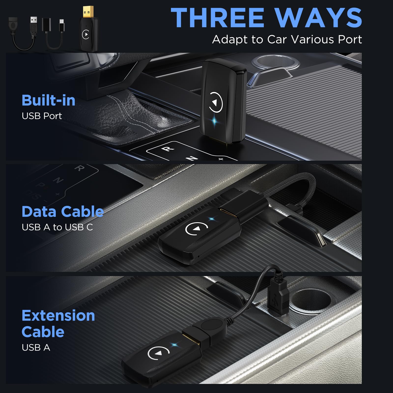 MSXTTLY Carplay Wireless Stick, Adattatore Carplay wireless Mini Convertire Carplay da cablato a Wireless, Plug & Play USB C/A, U2C-AIR 3.0