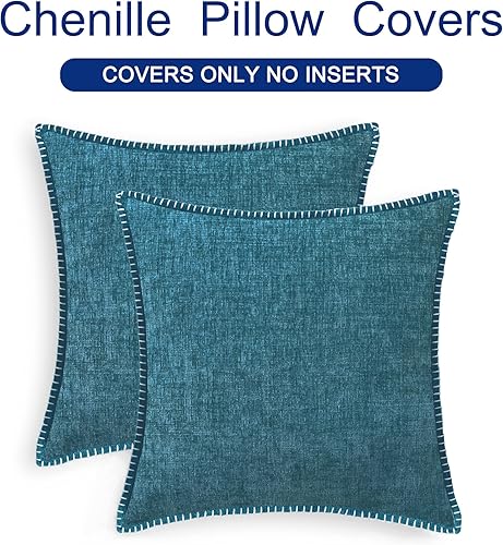 Miniatura 6 de CaliTime Juego de 2 fundas de cojín decorativas de felpilla suave de 24 x 24 pulgadas, bordes cosidos de hilo de algodón teñido sólido para sofá,