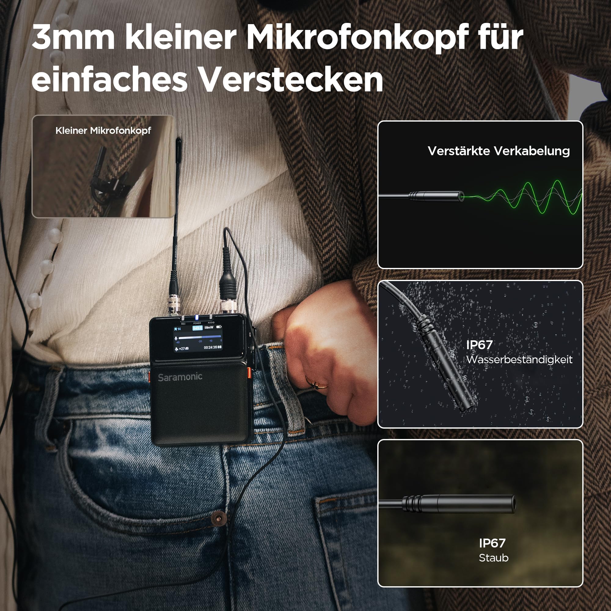 Saramonic K9 Professionelles UHF Funkmikrofon Set: 32-Bit Float Aufnahme, Zeitcode, 2X Minimikrofone, App-Steuerung, Ausgänge XLR/Klinke/USB-C