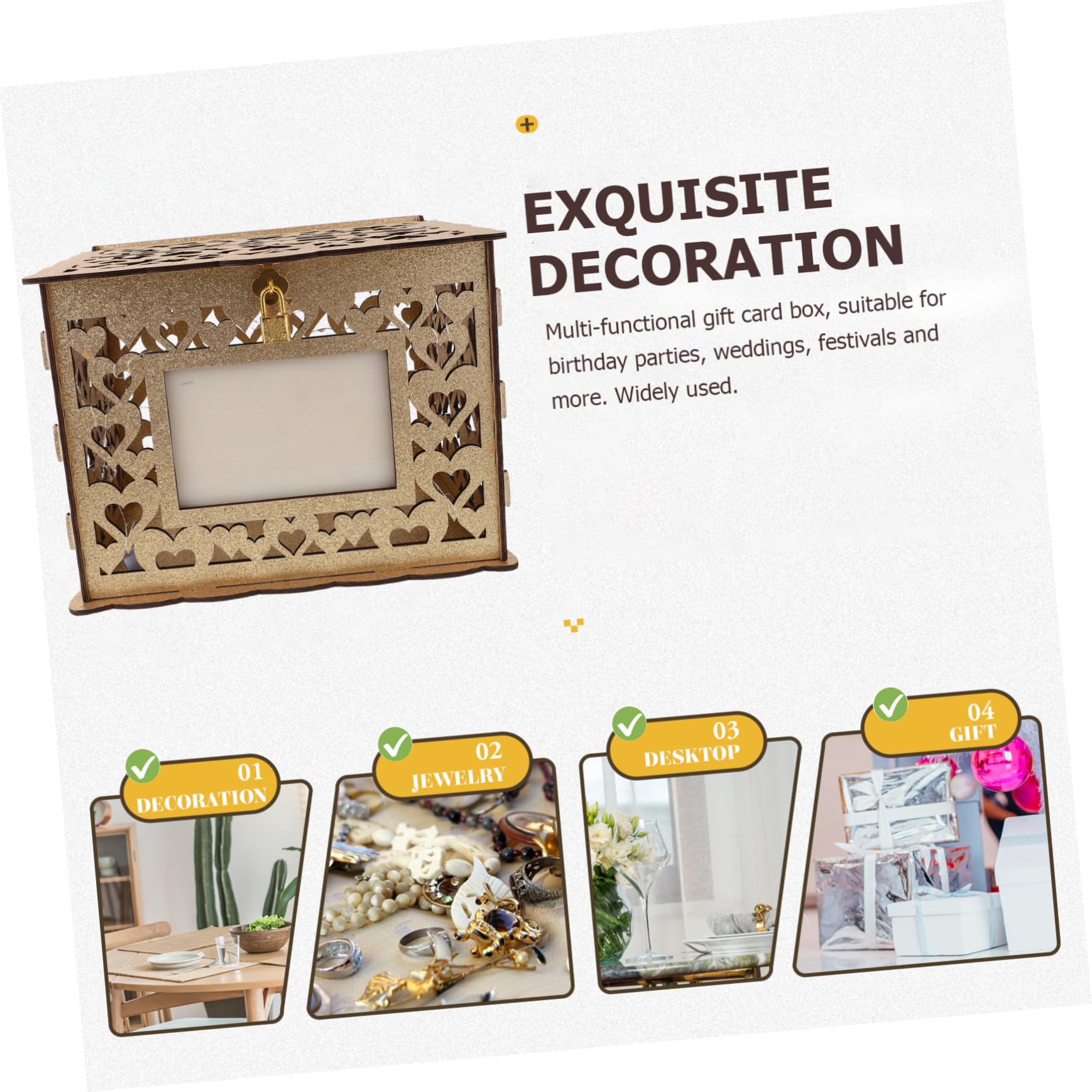 Cabilock Goldene Hochzeitskartenbox und Metall für Erinnerungen | Elegante Dekobox für Feier und Zuhause, Multifunktional, Dekorativ, zum Aufbewahren von Karten