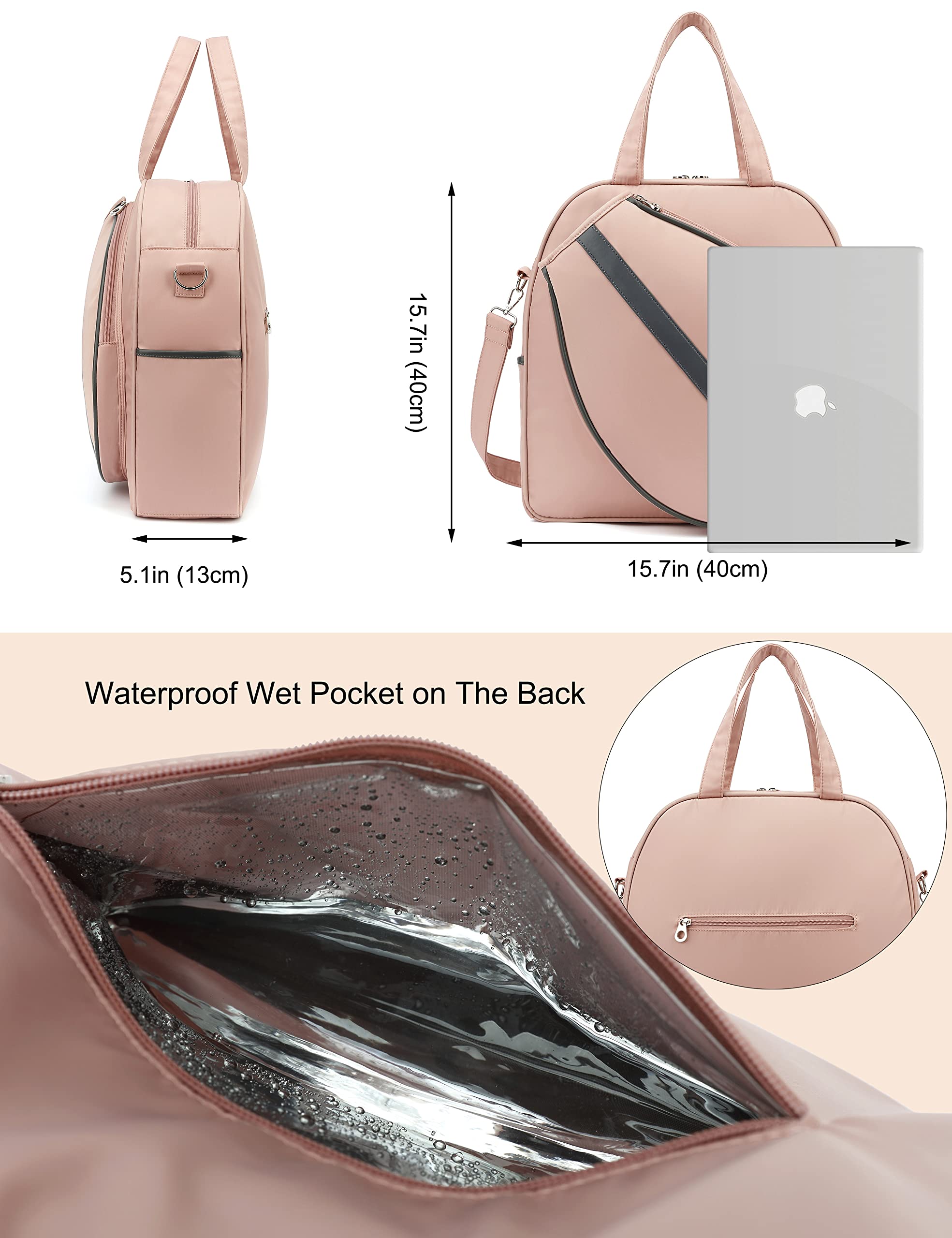 HyRaM Borsa a Tracolla da Tennis da Donna, Grande, Resistente all'Acqua, per Racchette da Tennis, Pickleball e Badminton (Rosa)