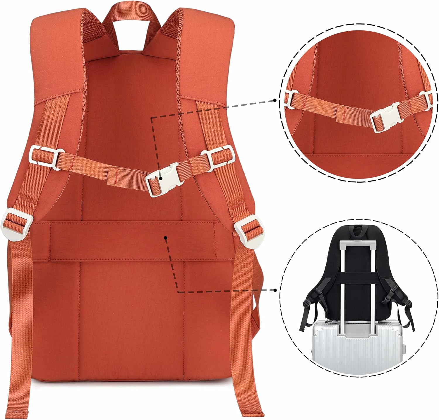 Women Laptop Backpack Solid Color Backpacks for Girl Middle High Schoolbag College Casual Bookbags Students Travel(Burnt orange) image 5